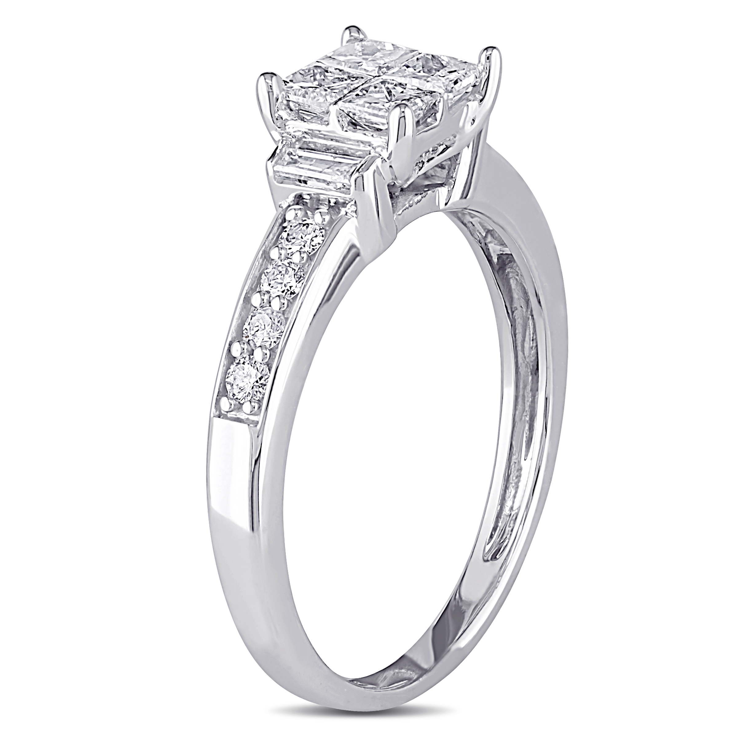 5/8 CT TW Princess Cut, Baguette, and Round Diamond Engagement Ring in 14k White Gold