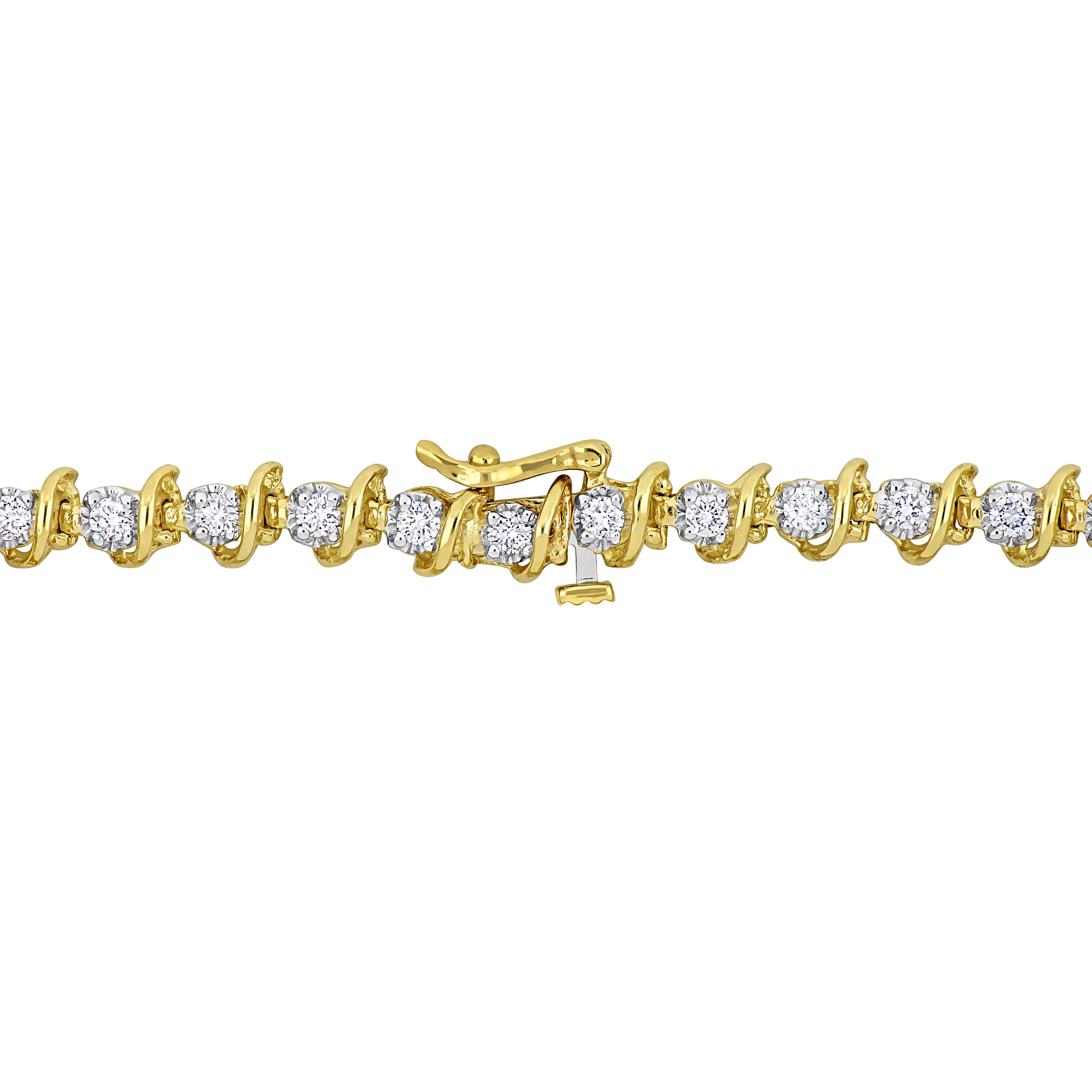1 3/8 CT TDW Diamond S-Link Tennis Bracelet in 18k Yellow Gold - 7 in.