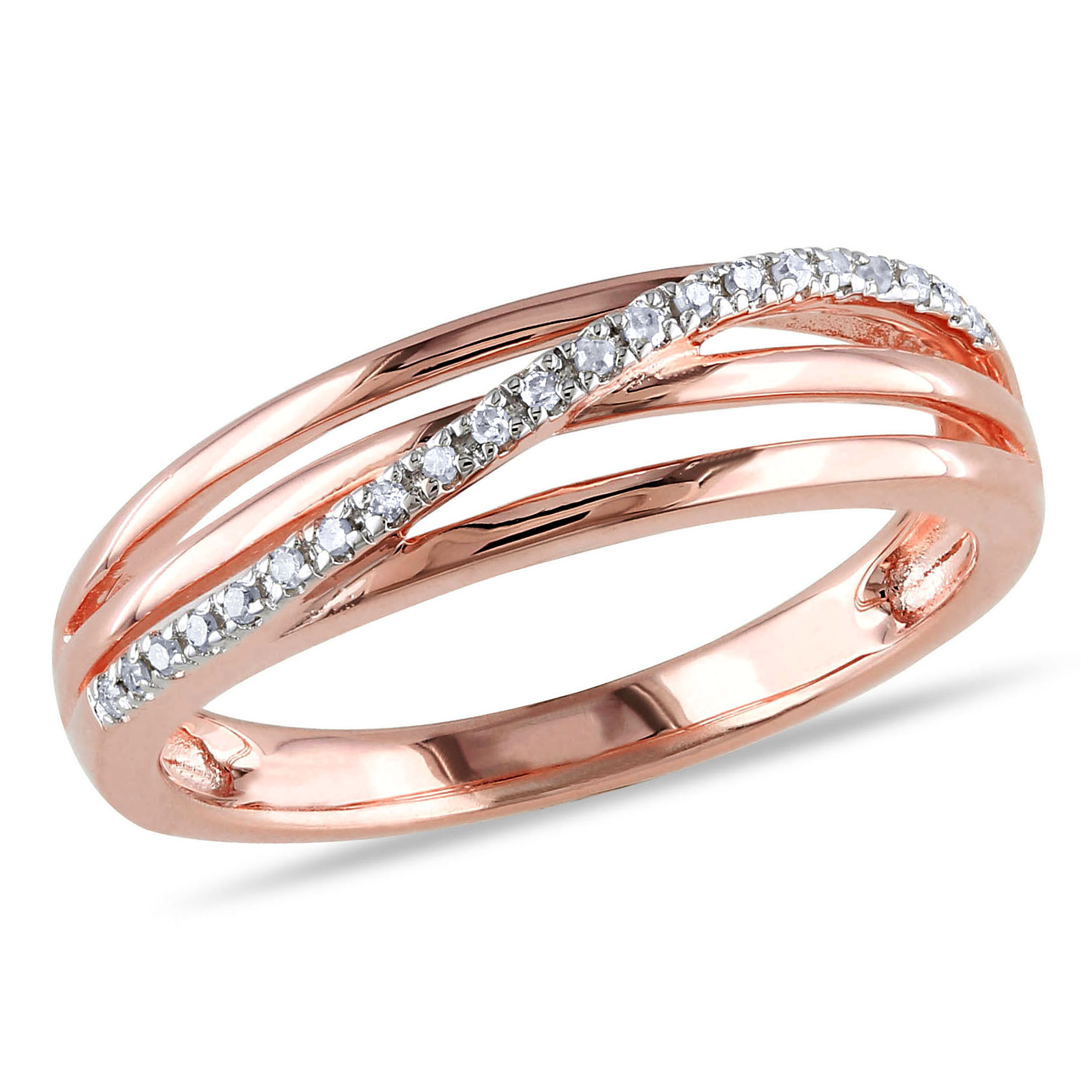 Diamond Accent Crossover Ring in Rose Plated Sterling Silver