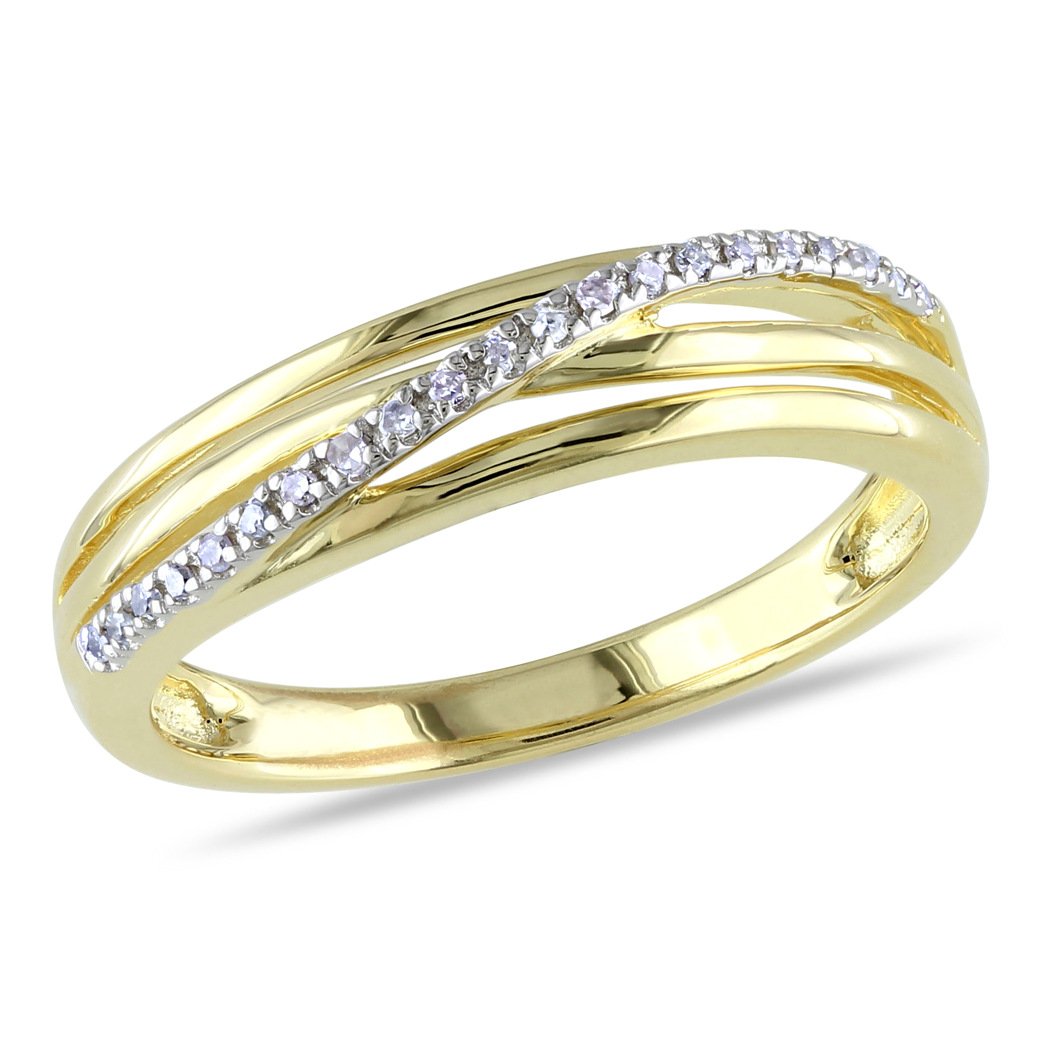 Diamond Accent Crossover Ring in Yellow Plated Sterling Silver