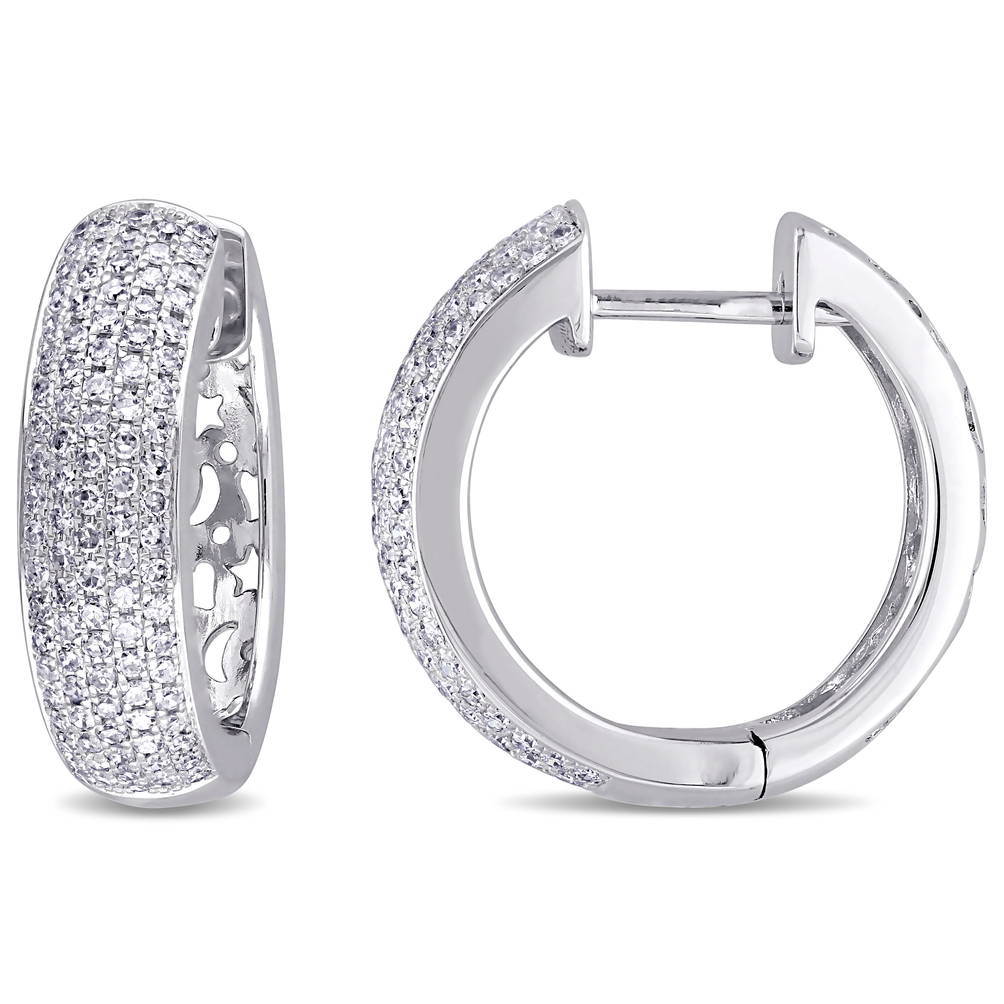 1 CT TW Diamond Pave Hinged Hoop Earrings in 14k White Gold