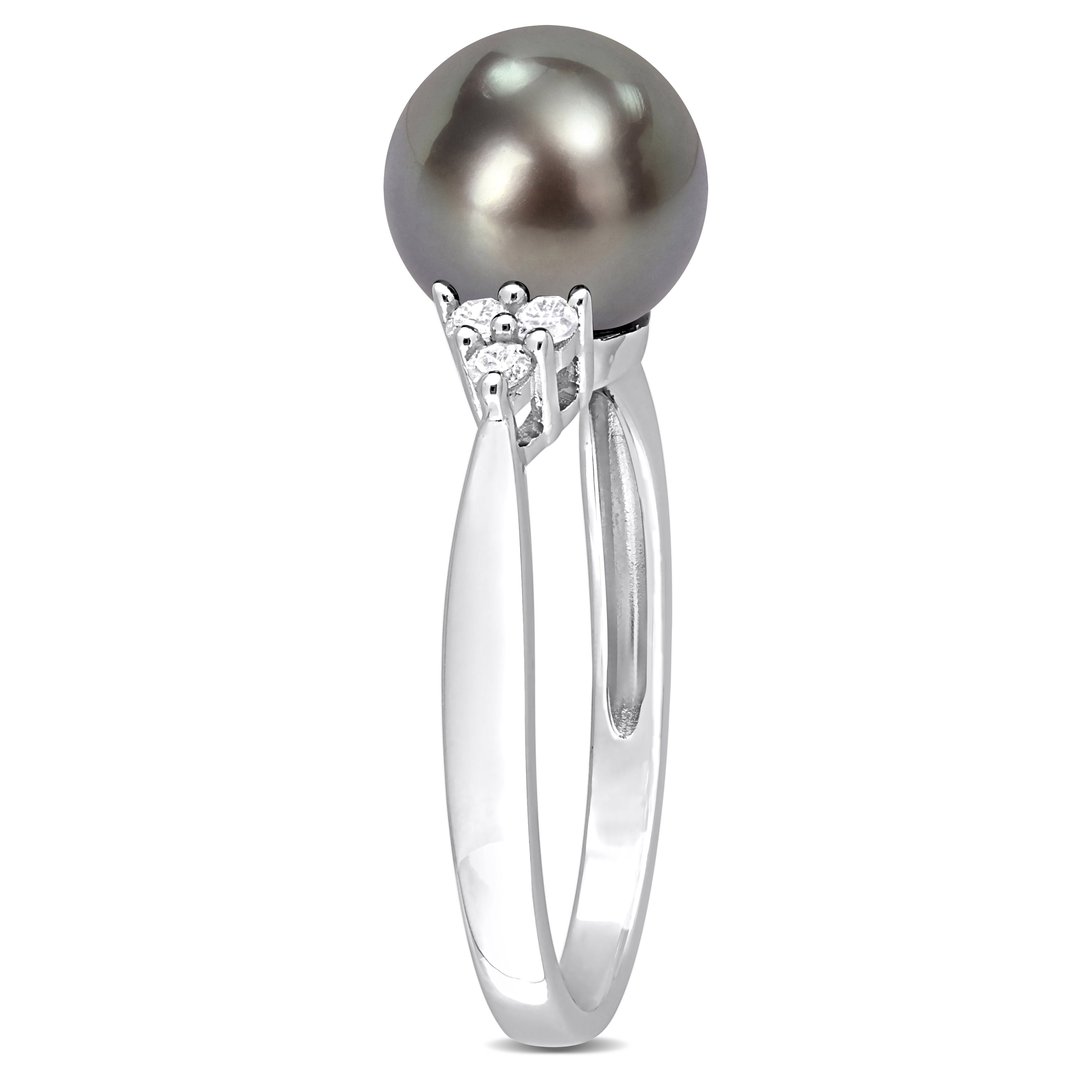 8-8.5MM Black Tahitian Pearl and 1/8 CT TDW Diamond Ring in Sterling Silver