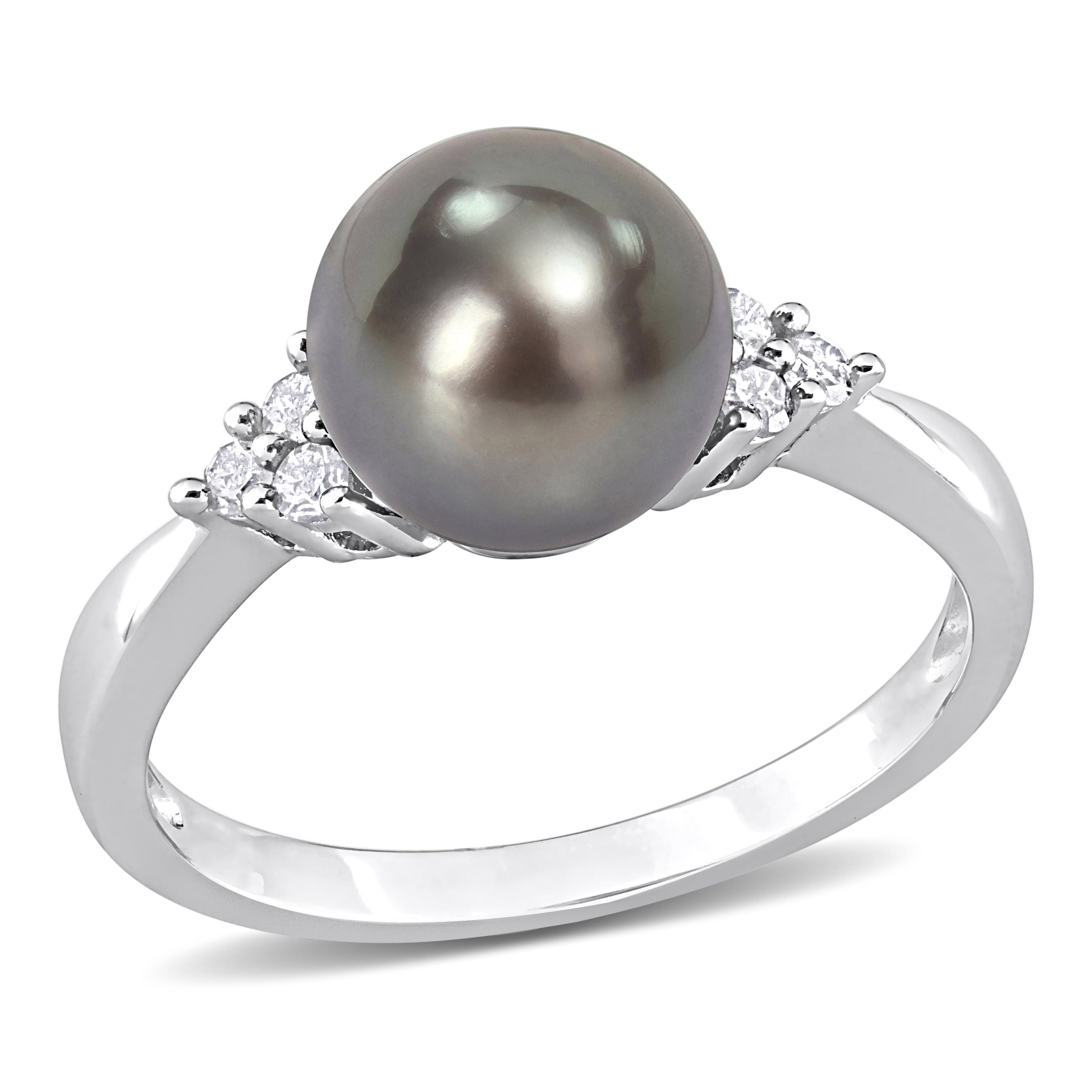 8-8.5MM Black Tahitian Pearl and 1/8 CT TDW Diamond Ring in Sterling Silver