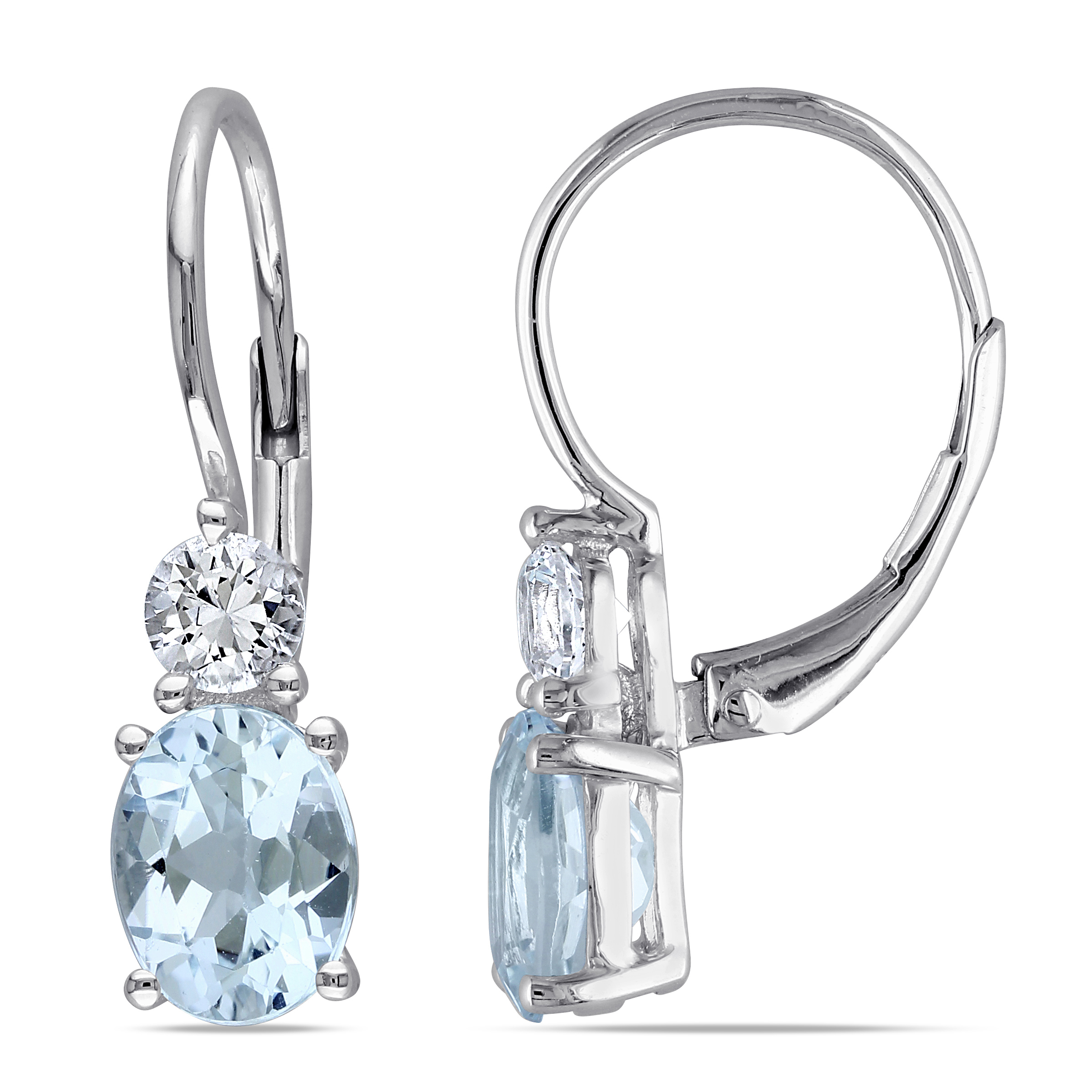 3 4/5 CT TGW Blue Topaz and Created White Sapphire Leverback Earrings in Sterling Silver