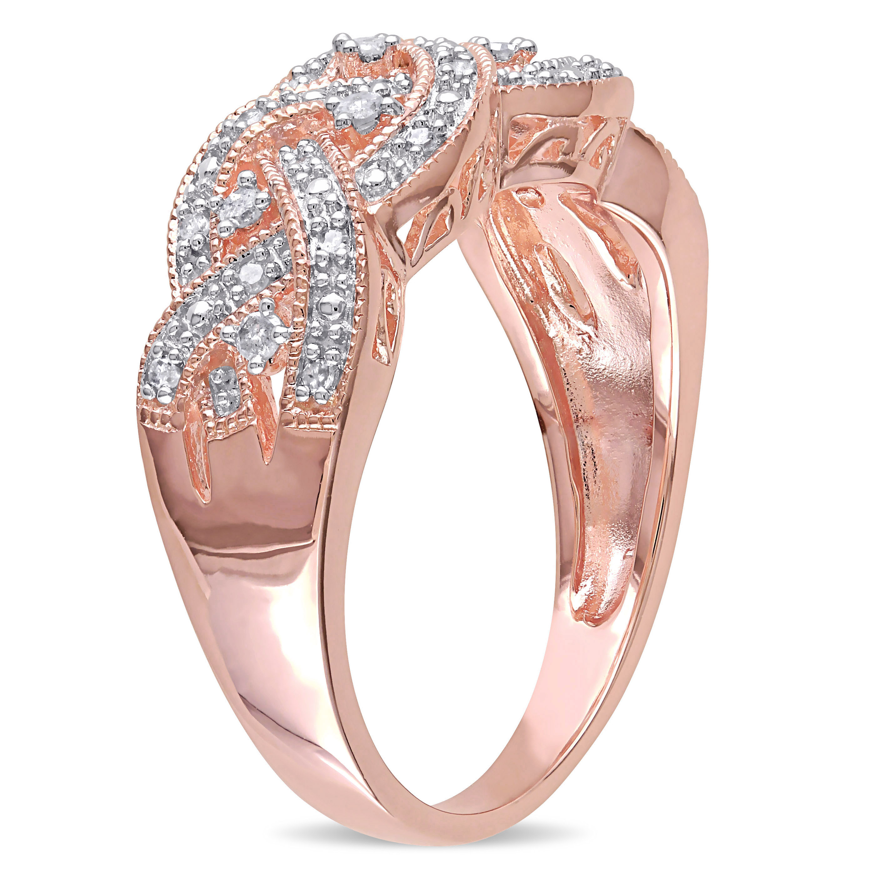 1/8 CT TW Diamond Braided Ring in Pink Plated Sterling Silver