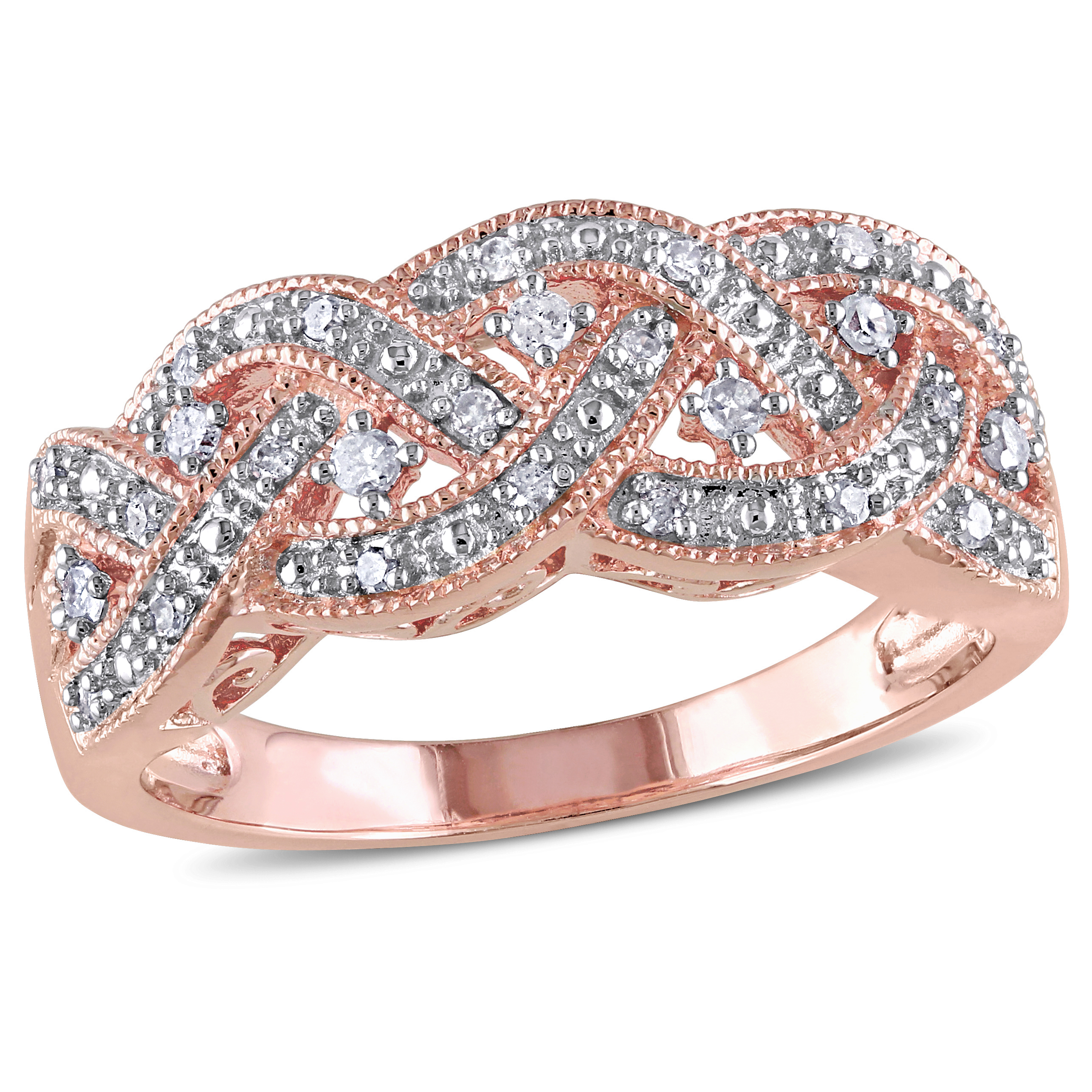 1/8 CT TW Diamond Braided Ring in Pink Plated Sterling Silver