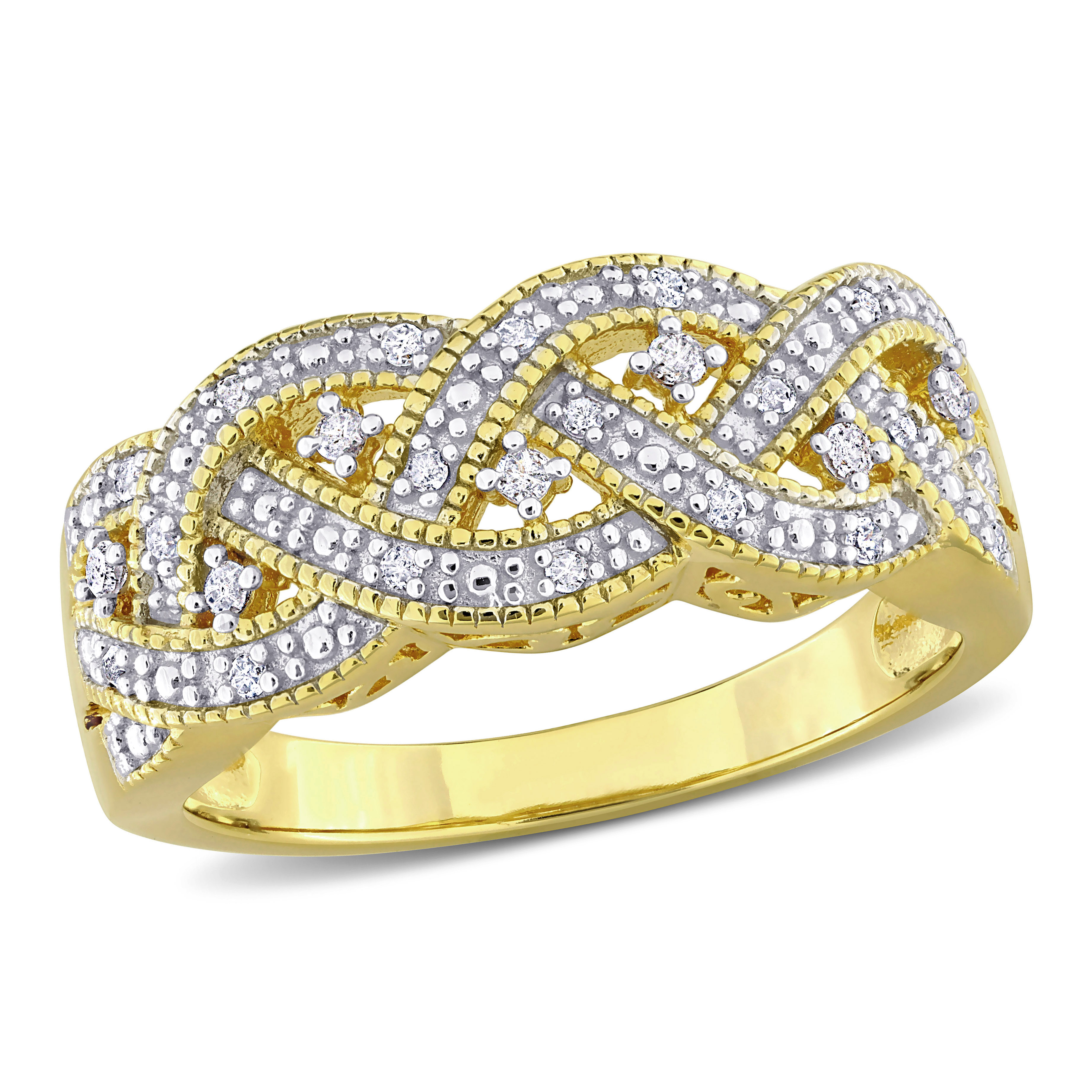 1/8 CT TW Diamond Braided Ring in Yellow Plated Sterling Silver
