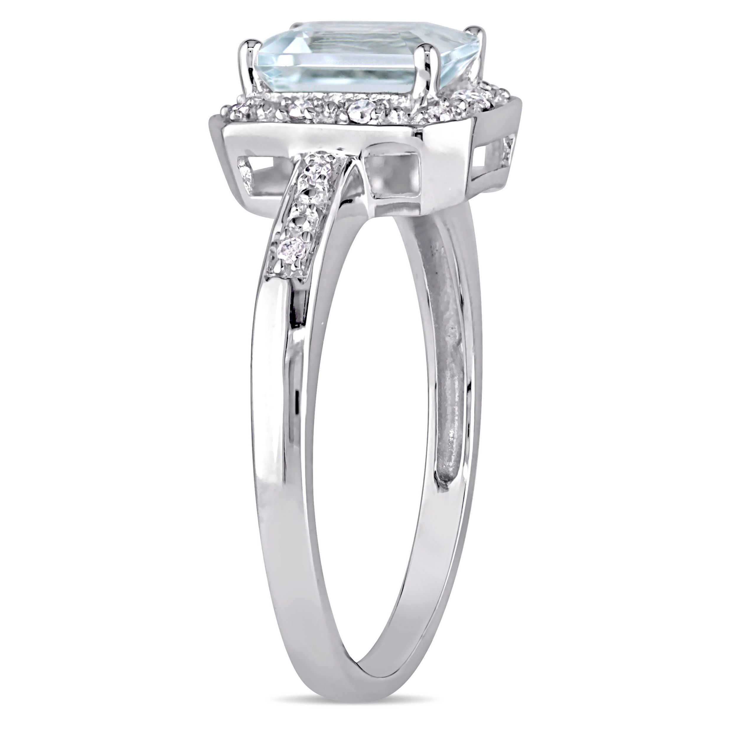 Emerald Cut Aquamarine Ring with Diamonds in 10k White Gold