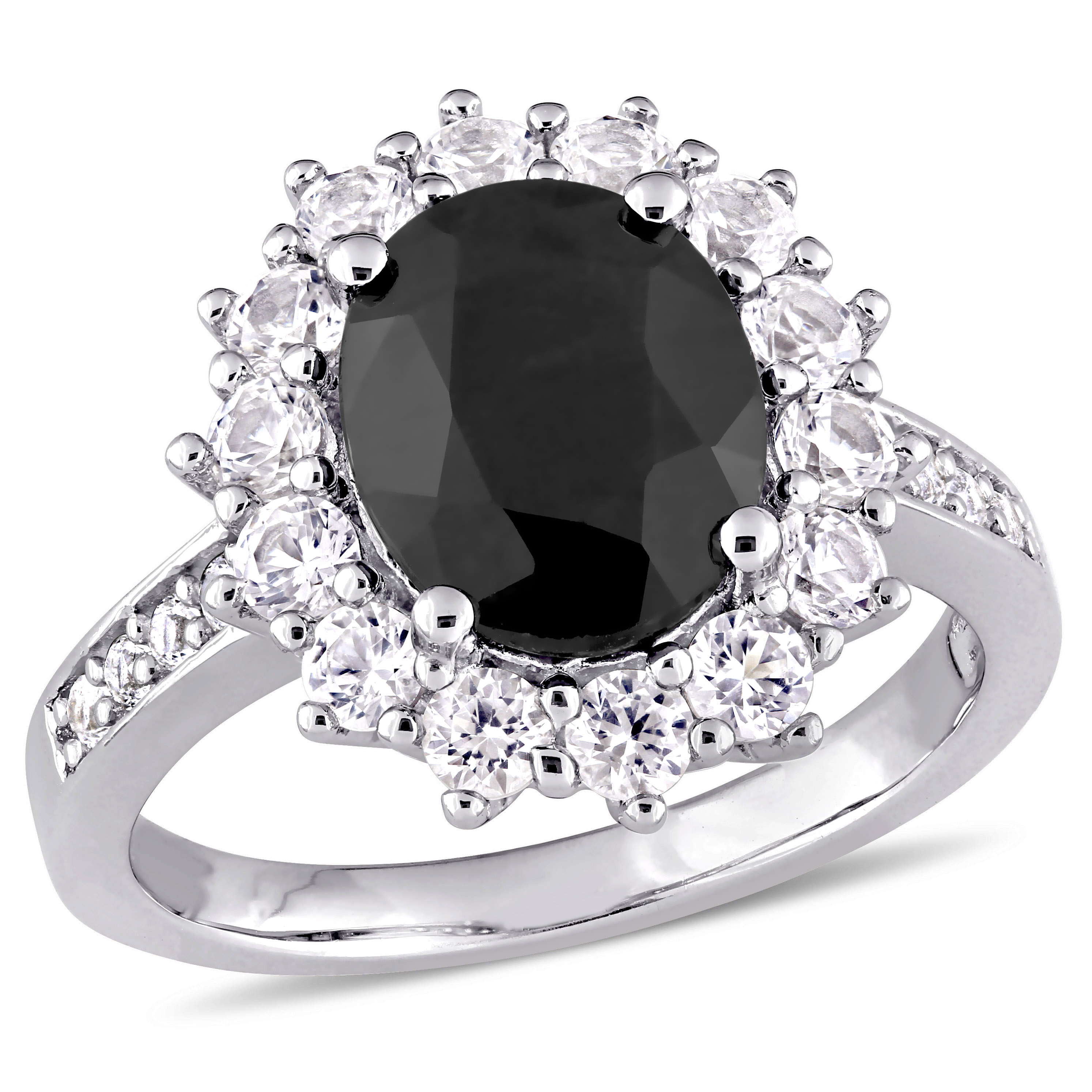 4 3/4 CT TGW Black Sapphire and Created White Sapphire Ring in Sterling Silver