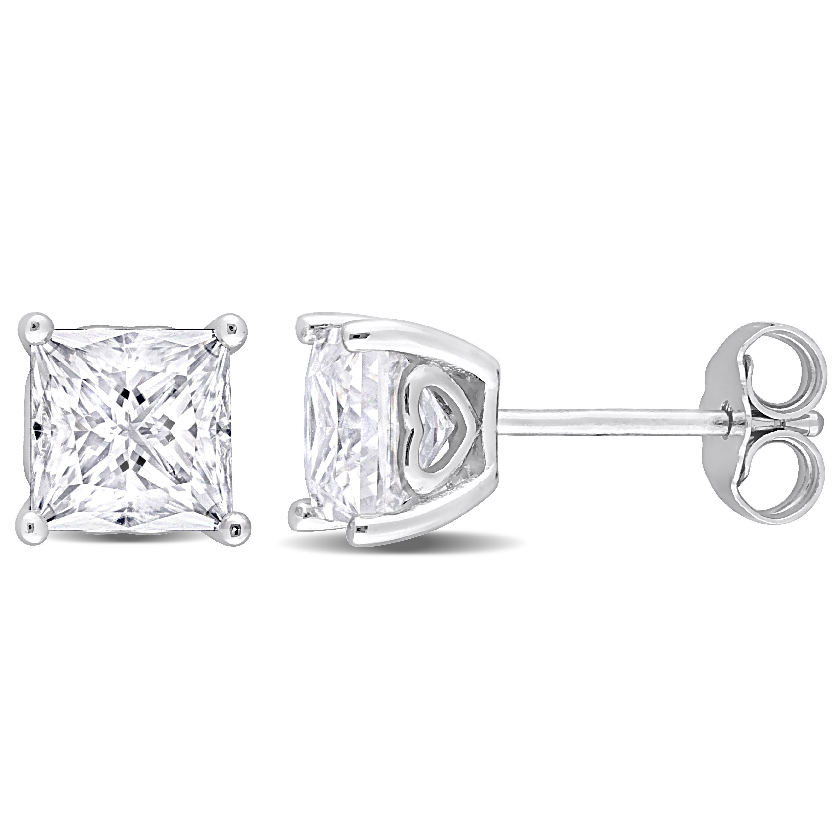 2 1/2 CT TGW Square Created Moissanite Stud Earrings in Sterling Silver
