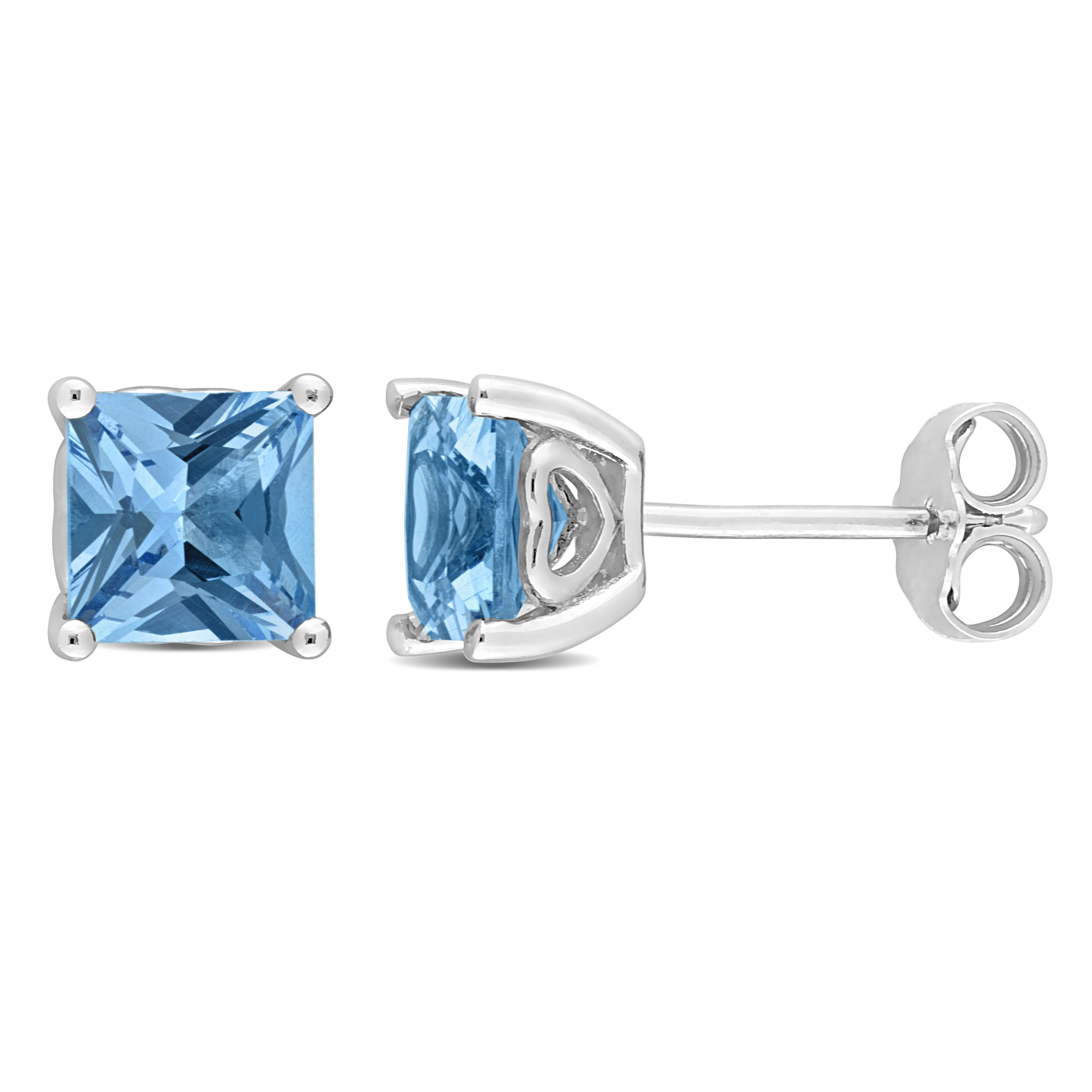 2 CT TGW Square Synthetic Blue Spinel Stud Earrings in Sterling Silver