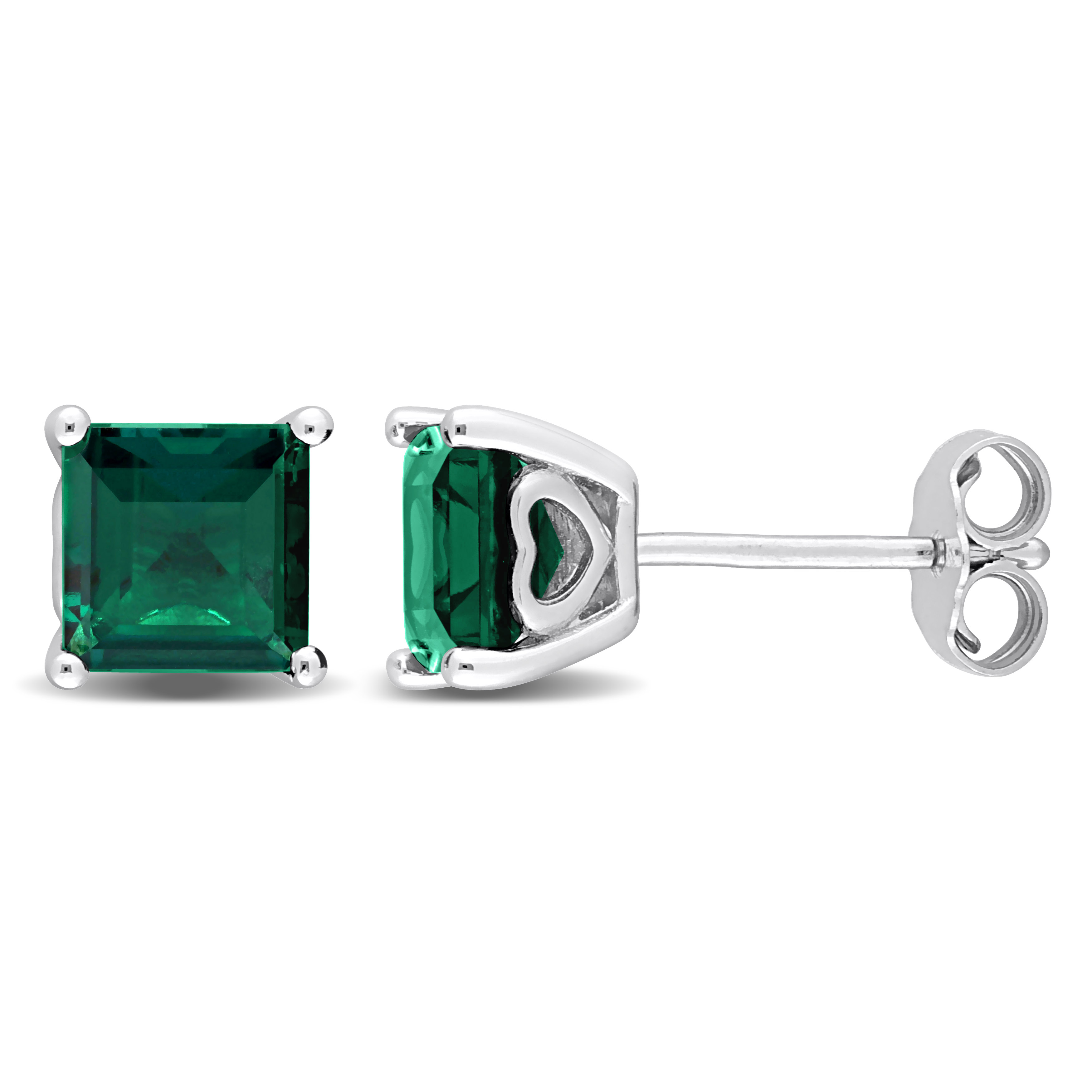 2 1/3 CT TGW Square Created Emerald Stud Earrings in Sterling Silver