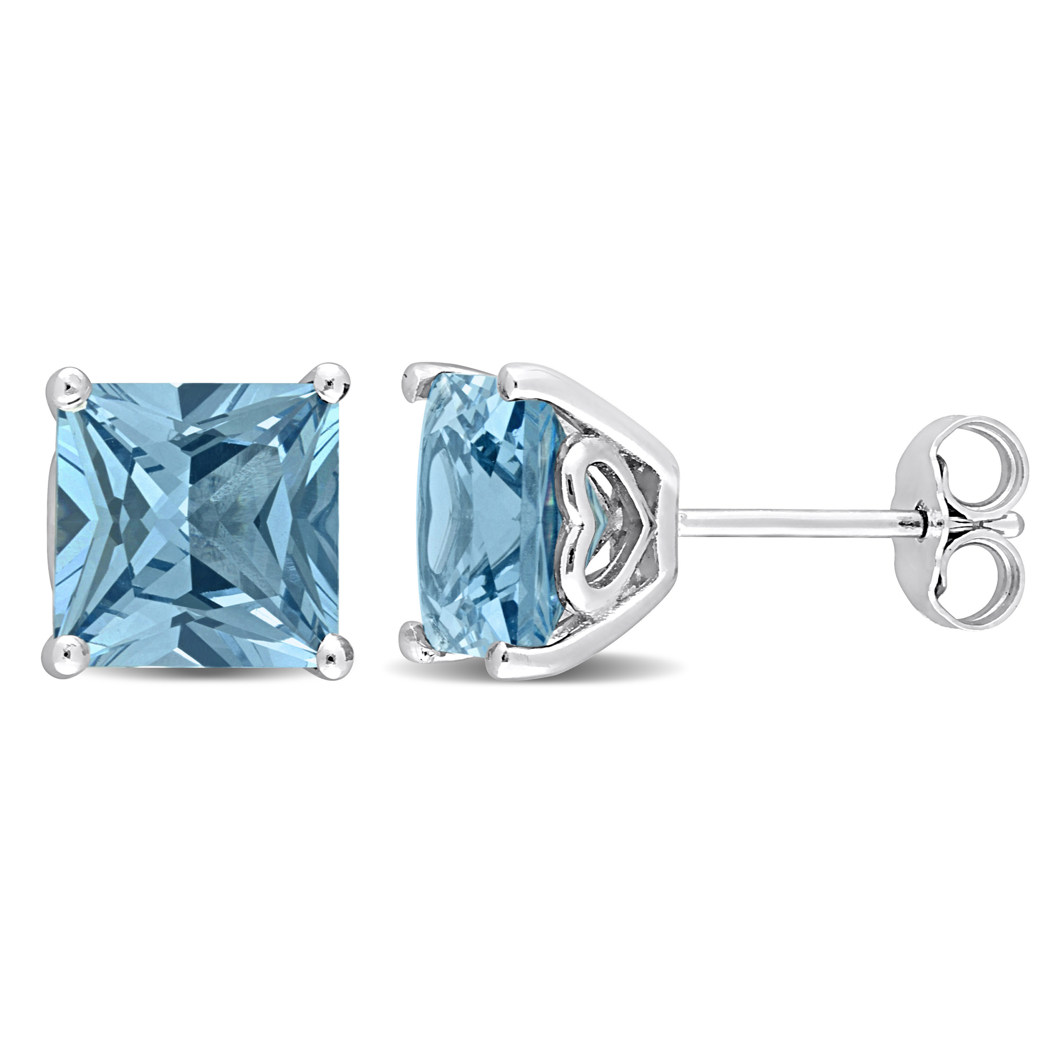 4 CT TGW Square Synthetic Spinel (Aquamarine) Earrings in Sterling Silver