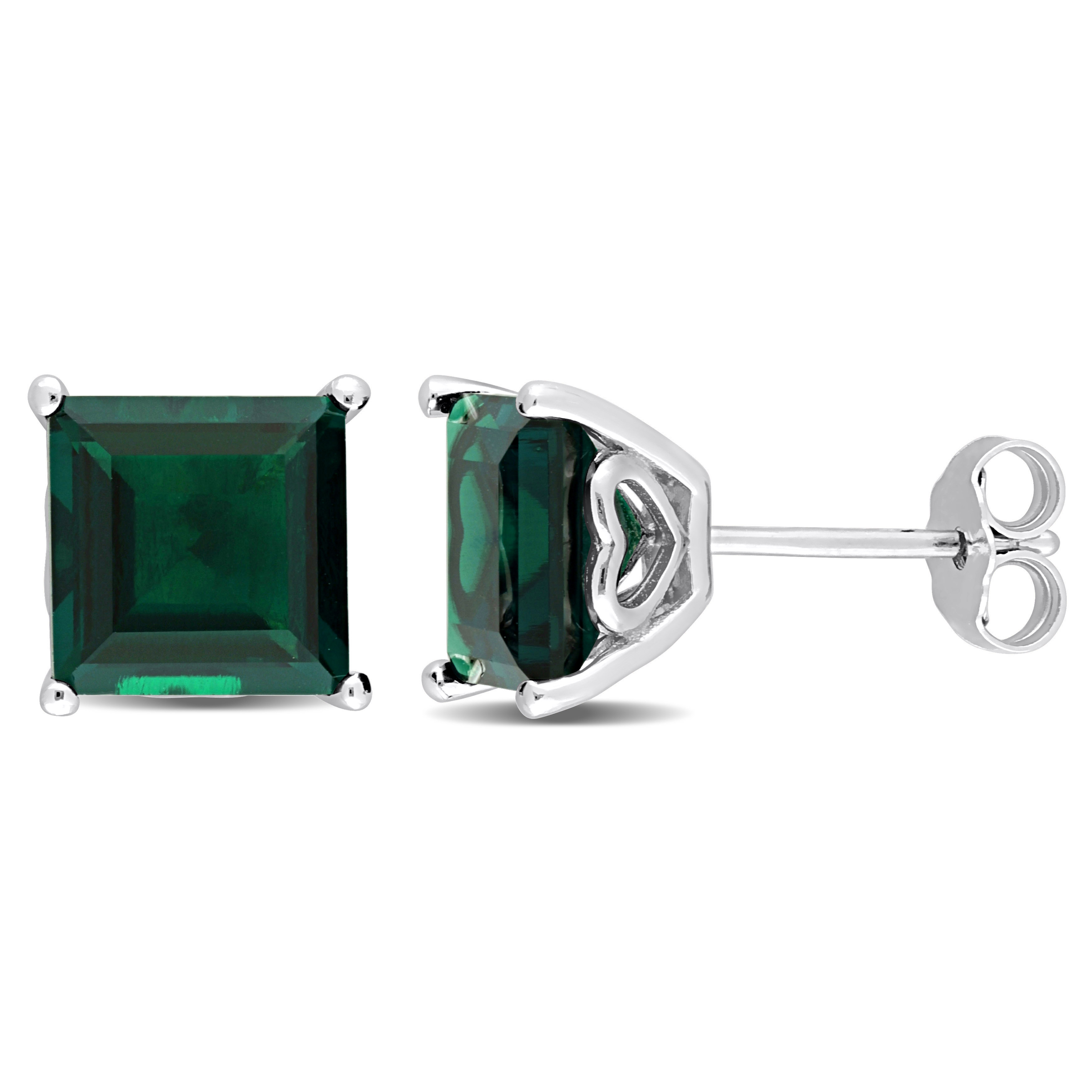 5 1/10 CT Square TGW Created Emerald Fashion Stud Earrings in Sterling Silver