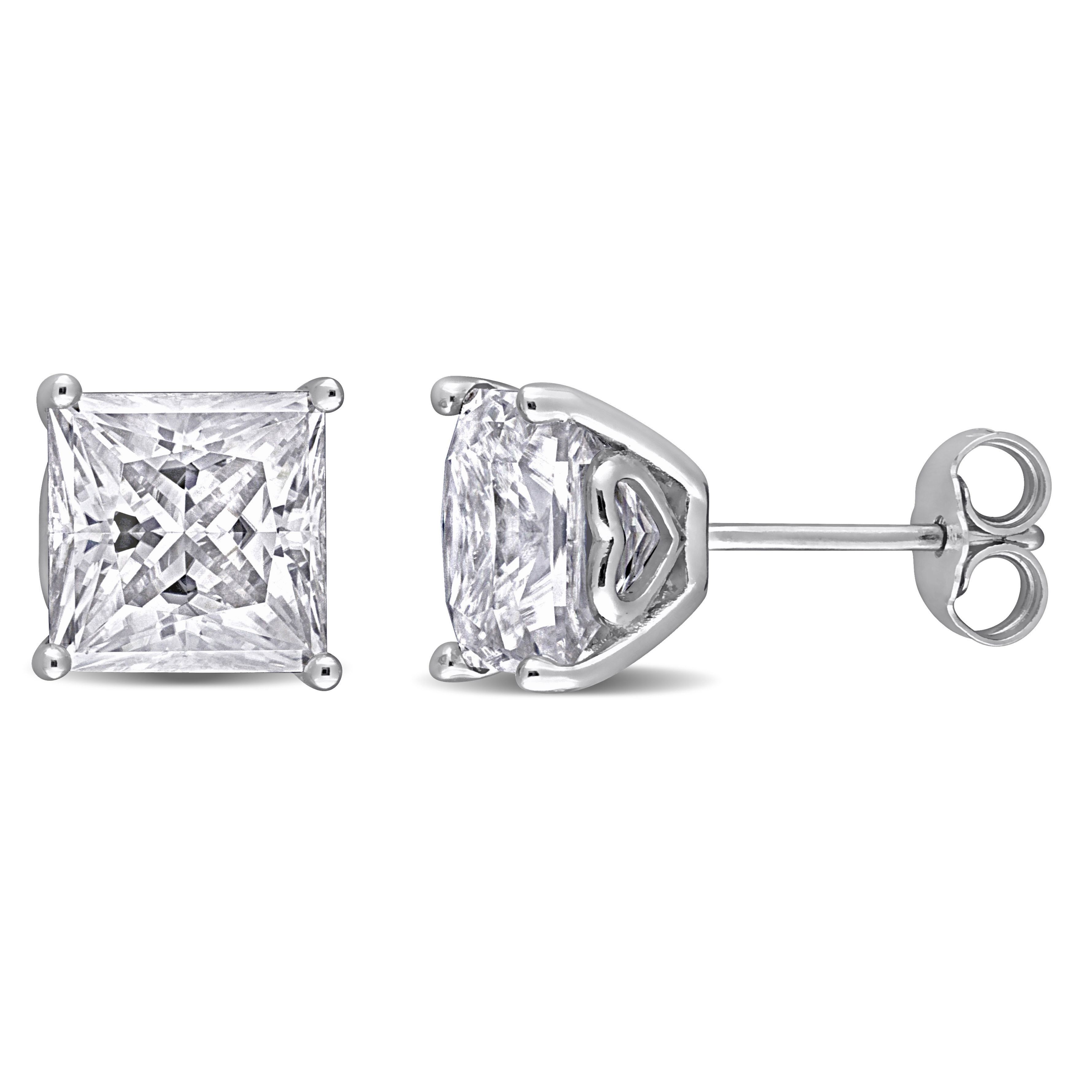 6 CT TGW Square Created Moissanite Stud Earrings in Sterling Silver