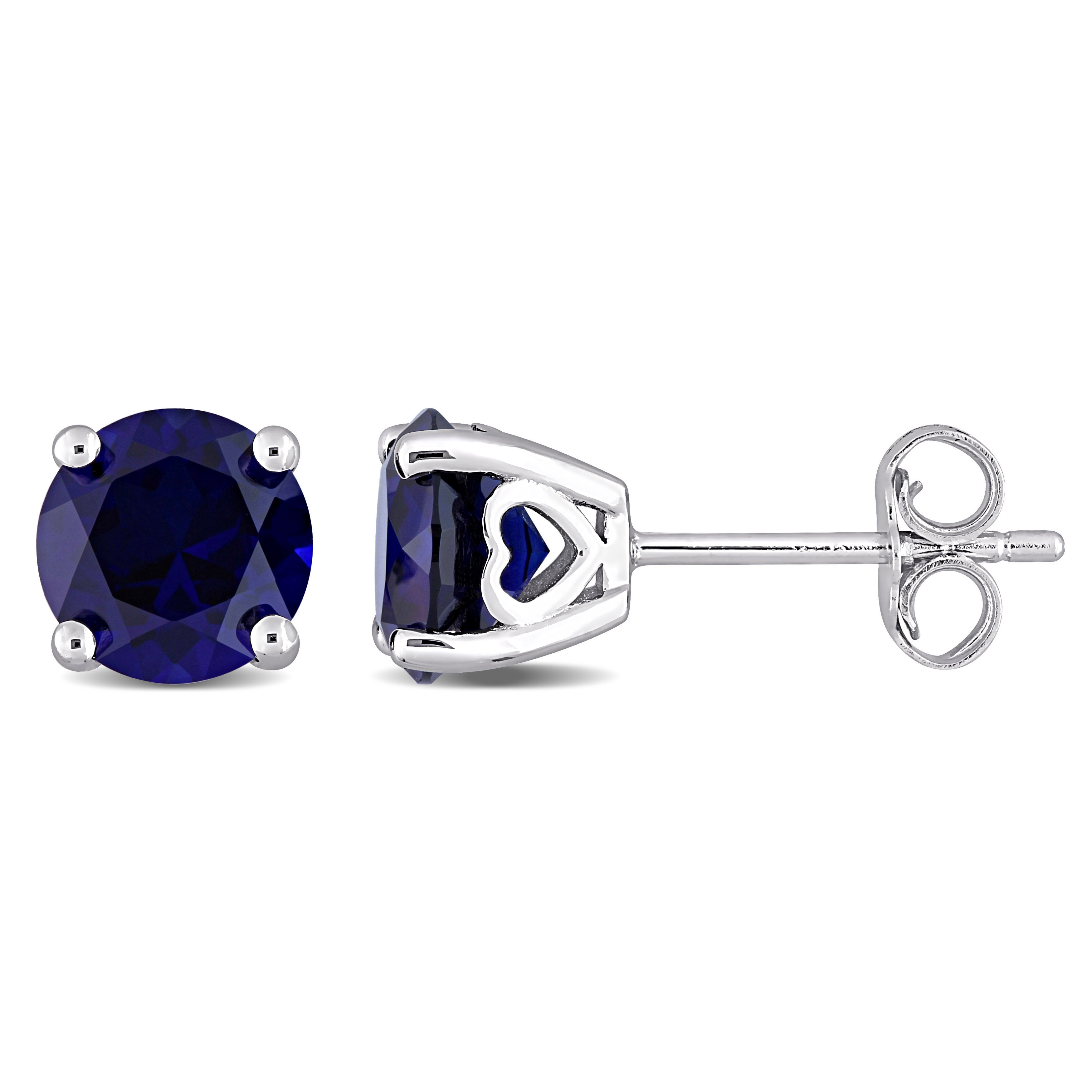 3 1/4 CT TGW Created Blue Sapphire Solitaire Stud Earrings in Sterling Silver