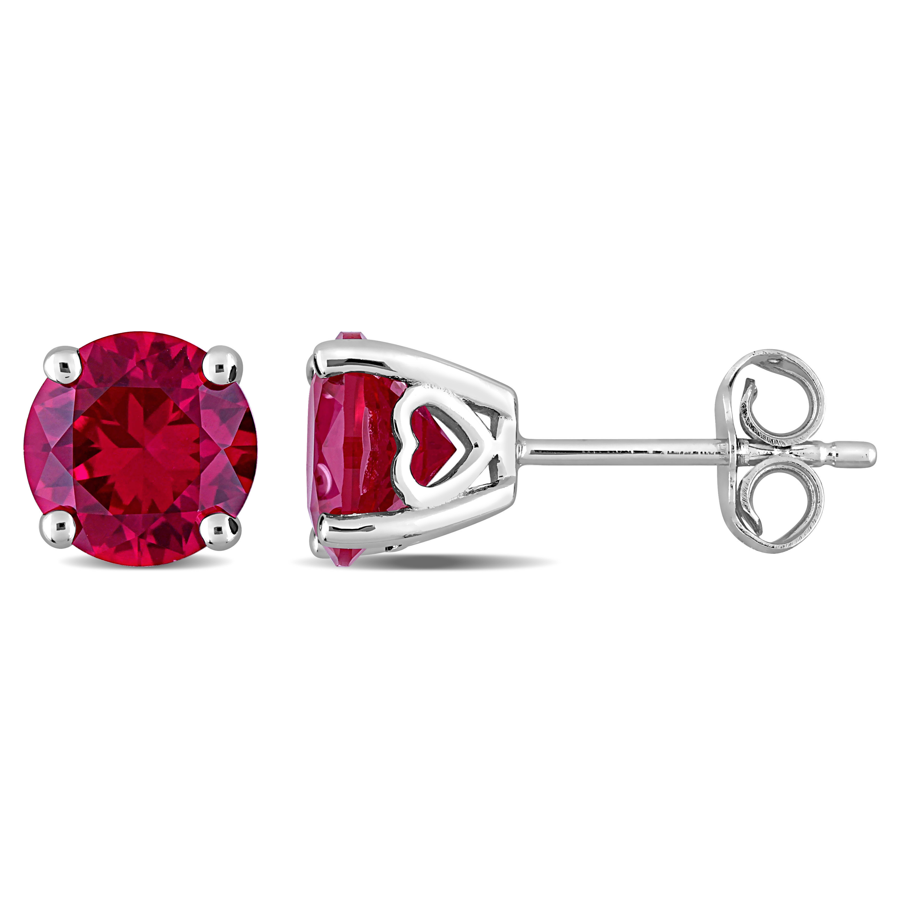 3 1/4 CT TGW Created Ruby Solitaire Stud Earrings in Sterling Silver