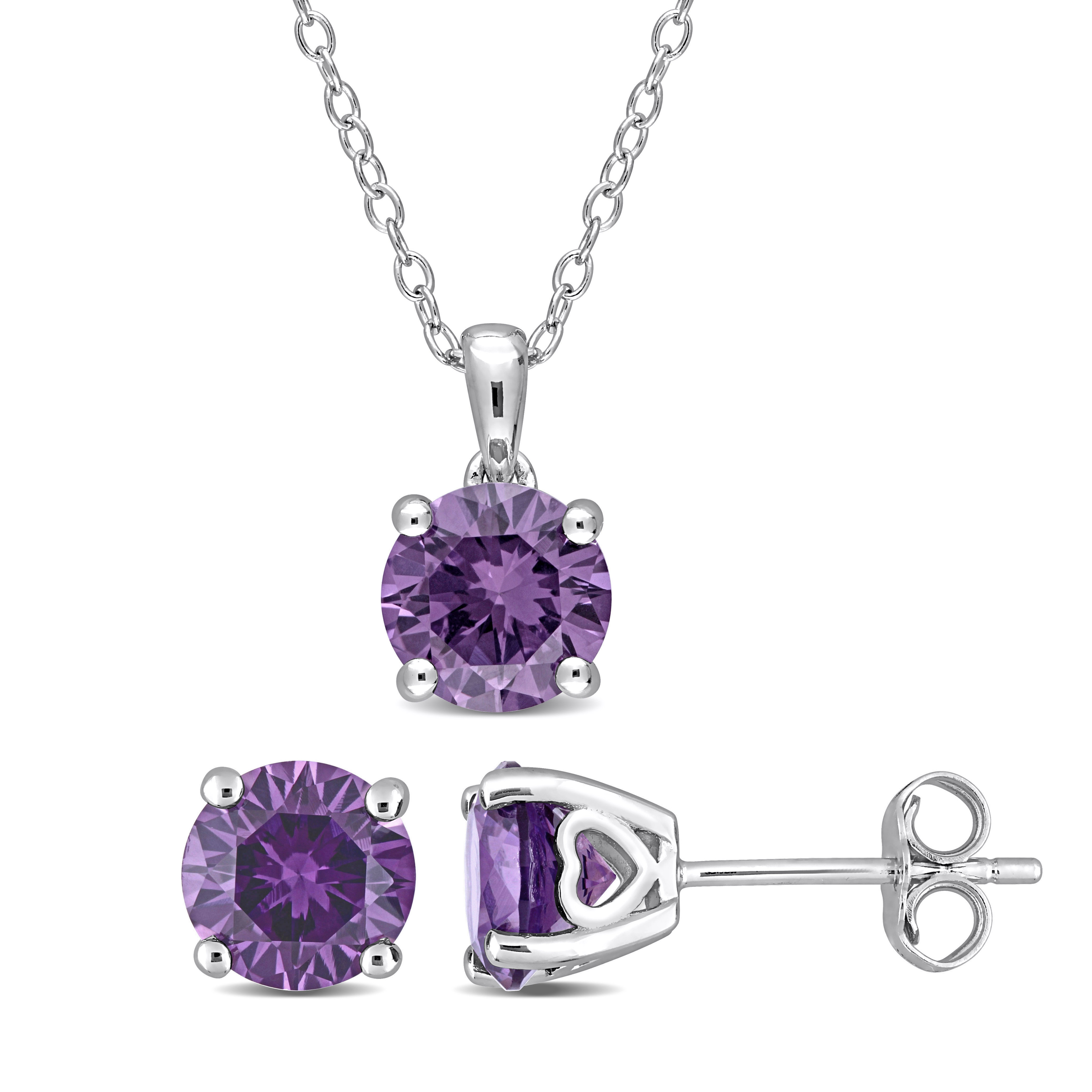 4 4/5 CT TGW Simulated Alexandrite Solitaire Stud Earring and Pendant with chain Set in Sterling Silver