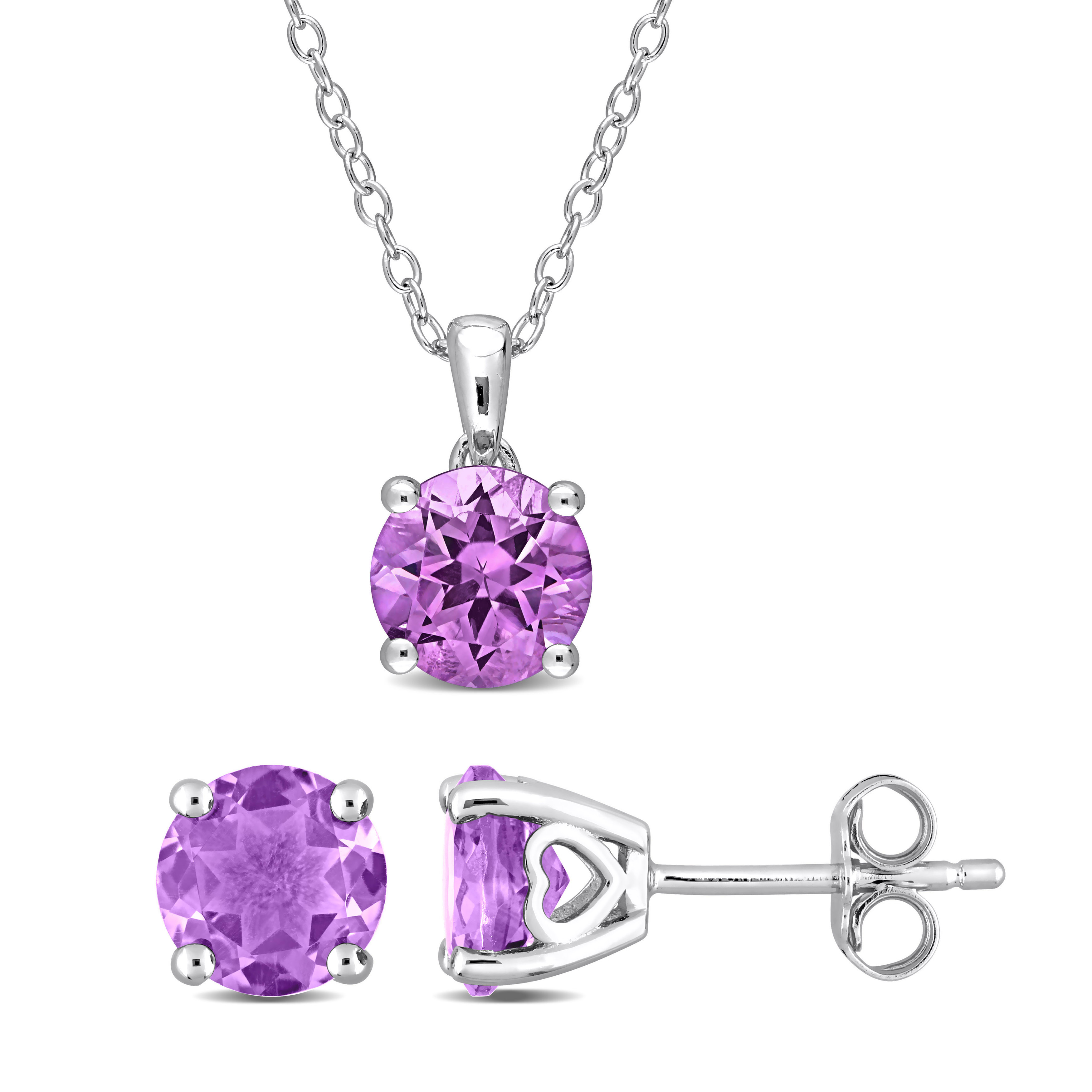 4 CT TGW Amethyst Solitaire Stud Earring and Pendant with chain Set in Sterling Silver