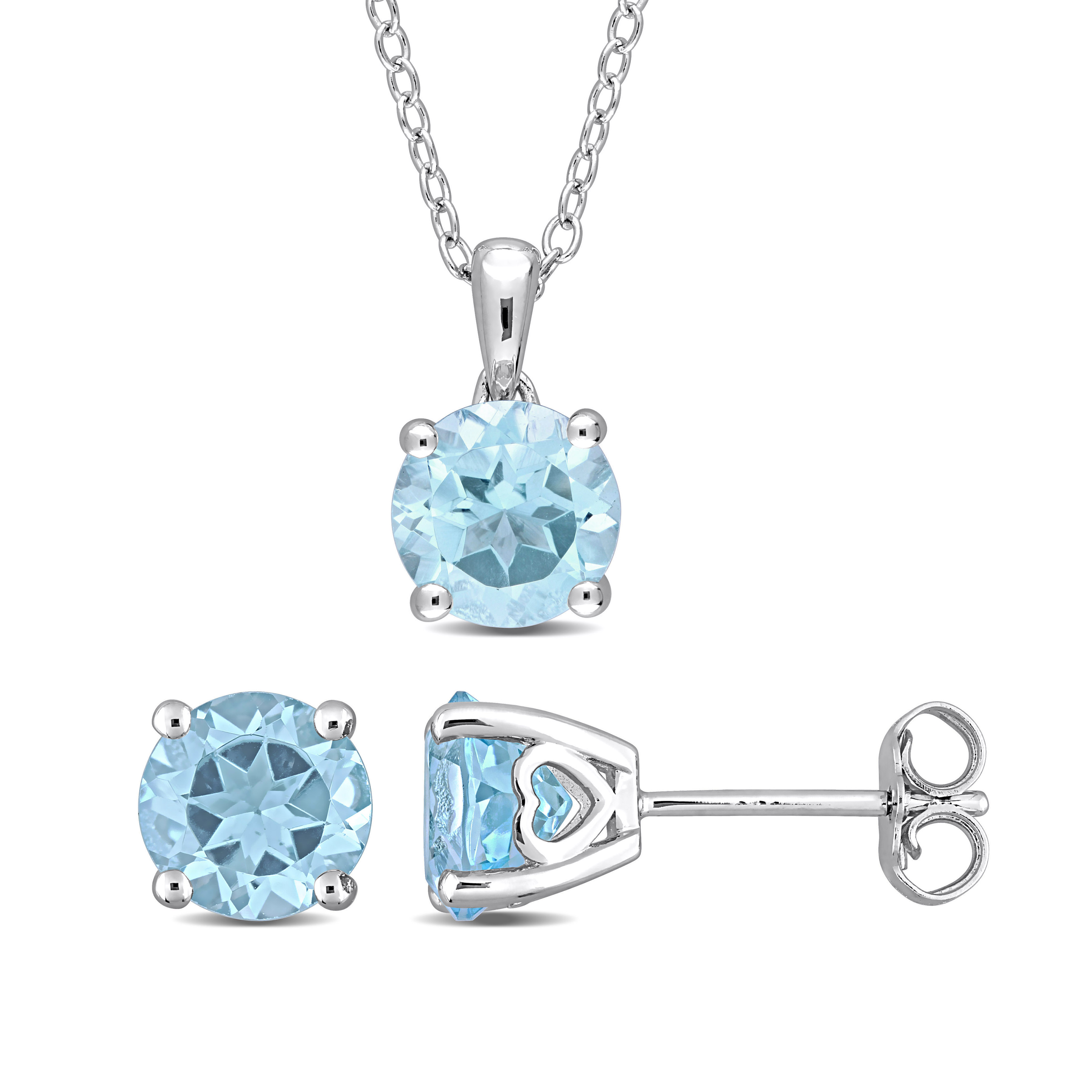 4 3/5 CT TGW Blue Topaz-Sky Solitaire Stud Earring and Pendant with chain Set in Sterling Silver