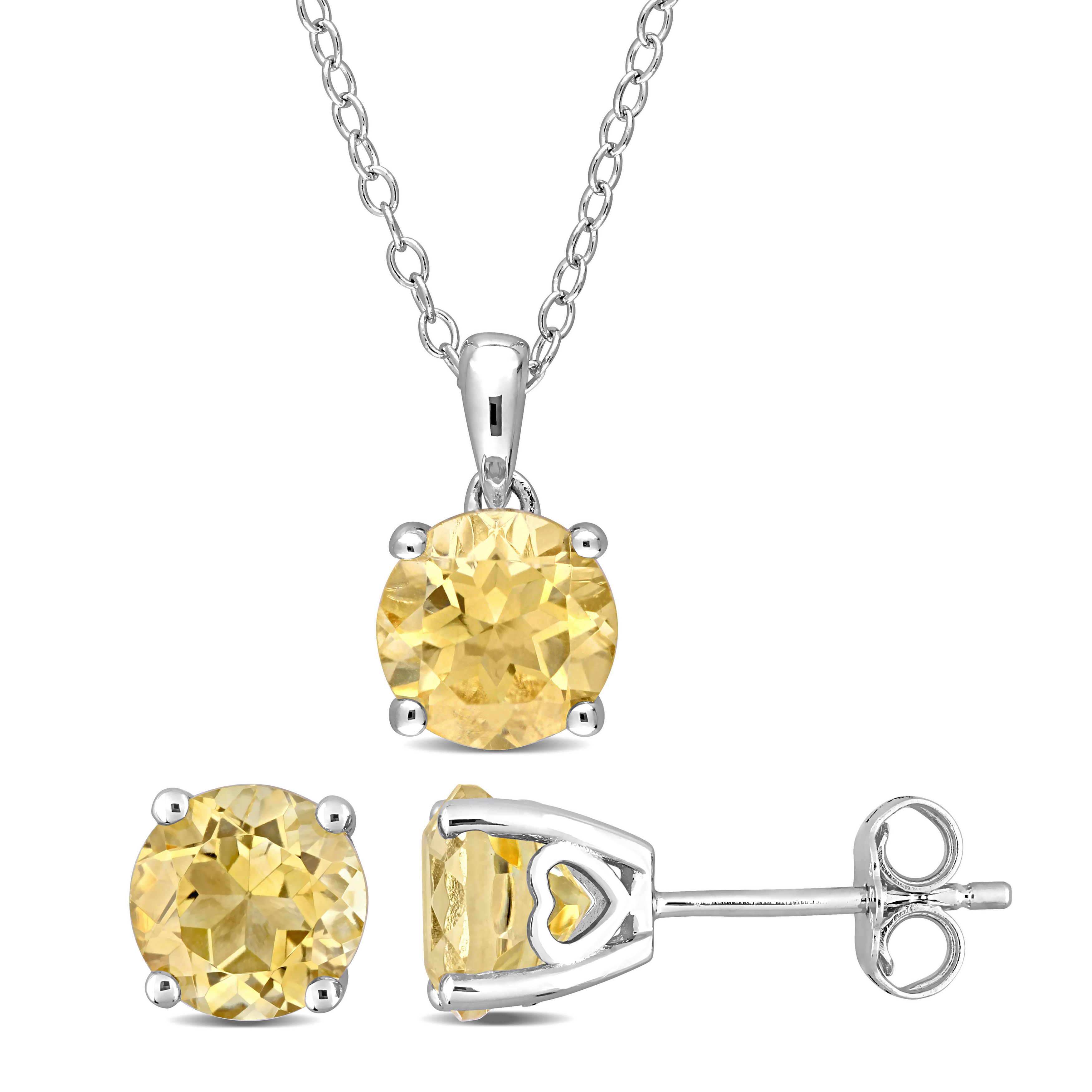 3 3/4 CT TGW Citrine Solitaire Stud Earring and Pendant with chain Set in Sterling Silver