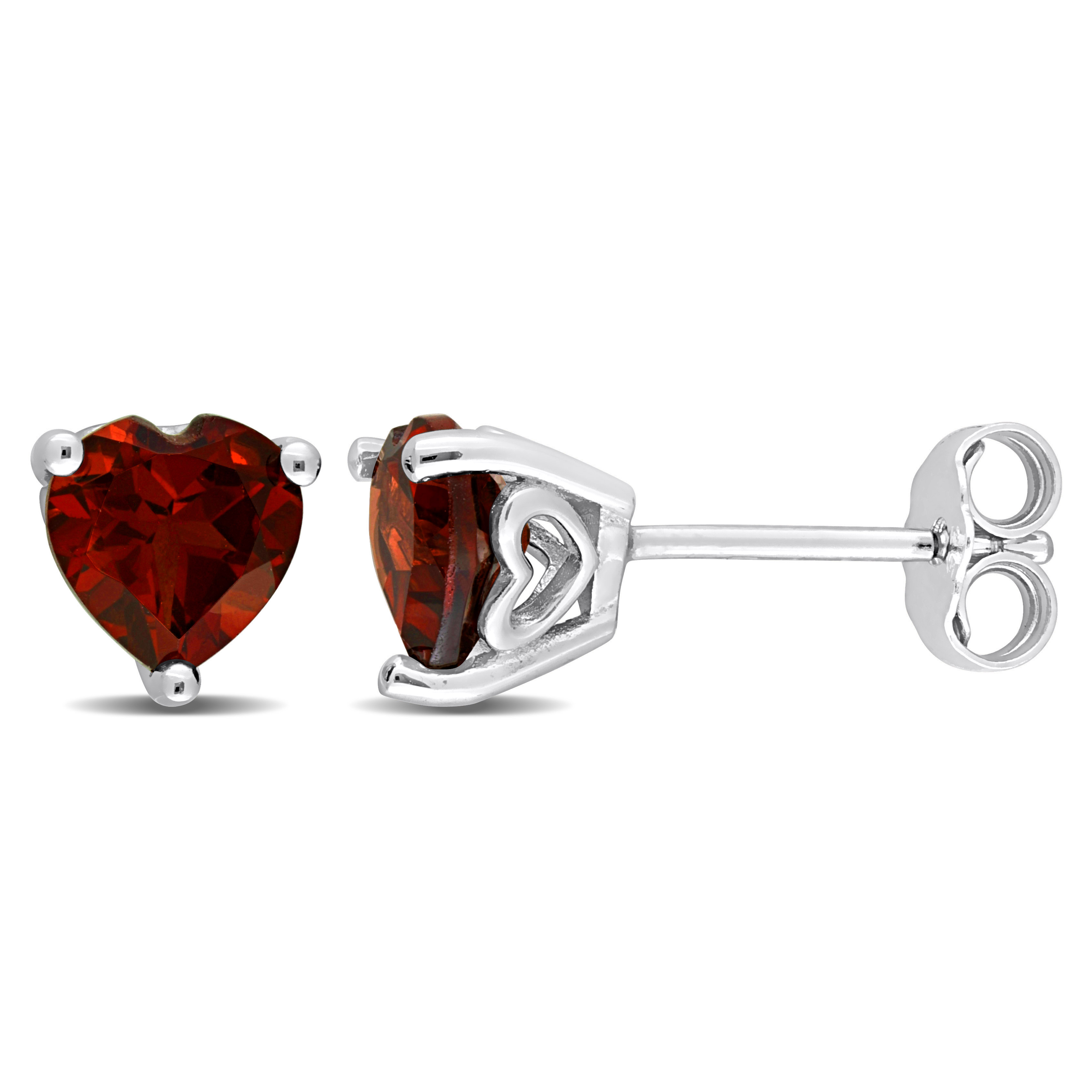 1 1/2 CT TGW Heart Shape Garnet Stud Earrings in Sterling Silver