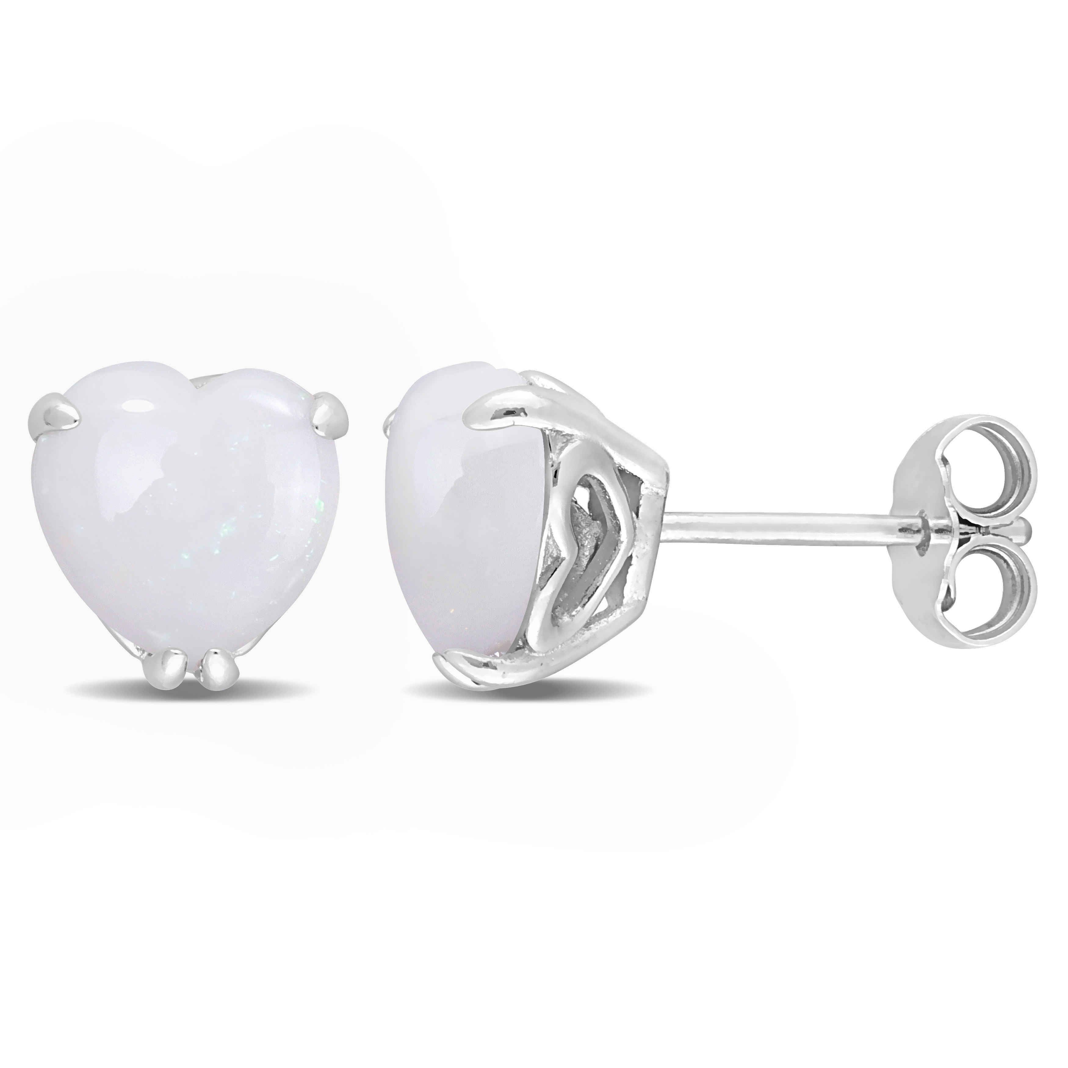 2 2/5 CT TGW Heart Opal Stud Earrings in Sterling Silver