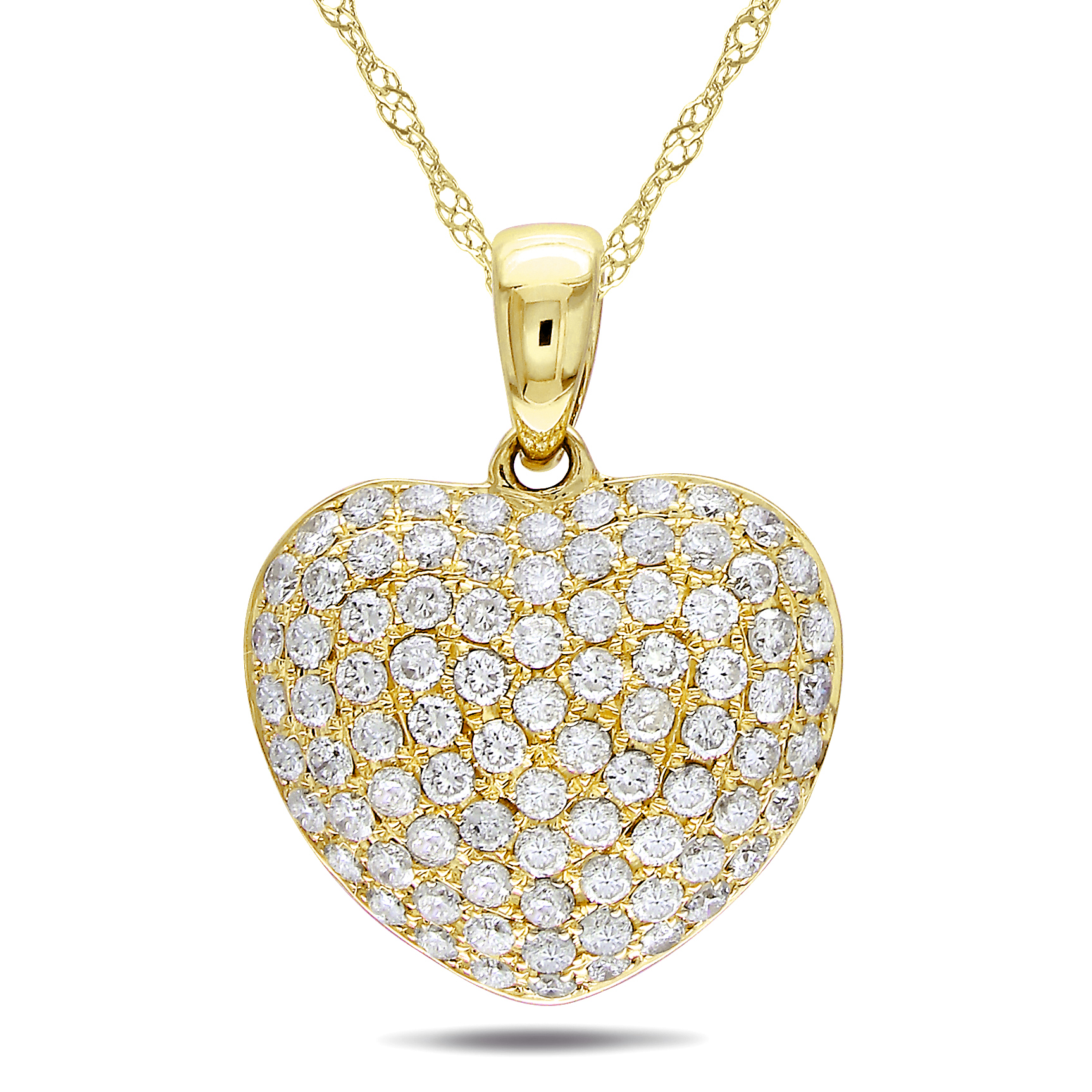 1/2 CT TW Diamond Pave Heart Pendant with Chain in 14k Yellow Gold