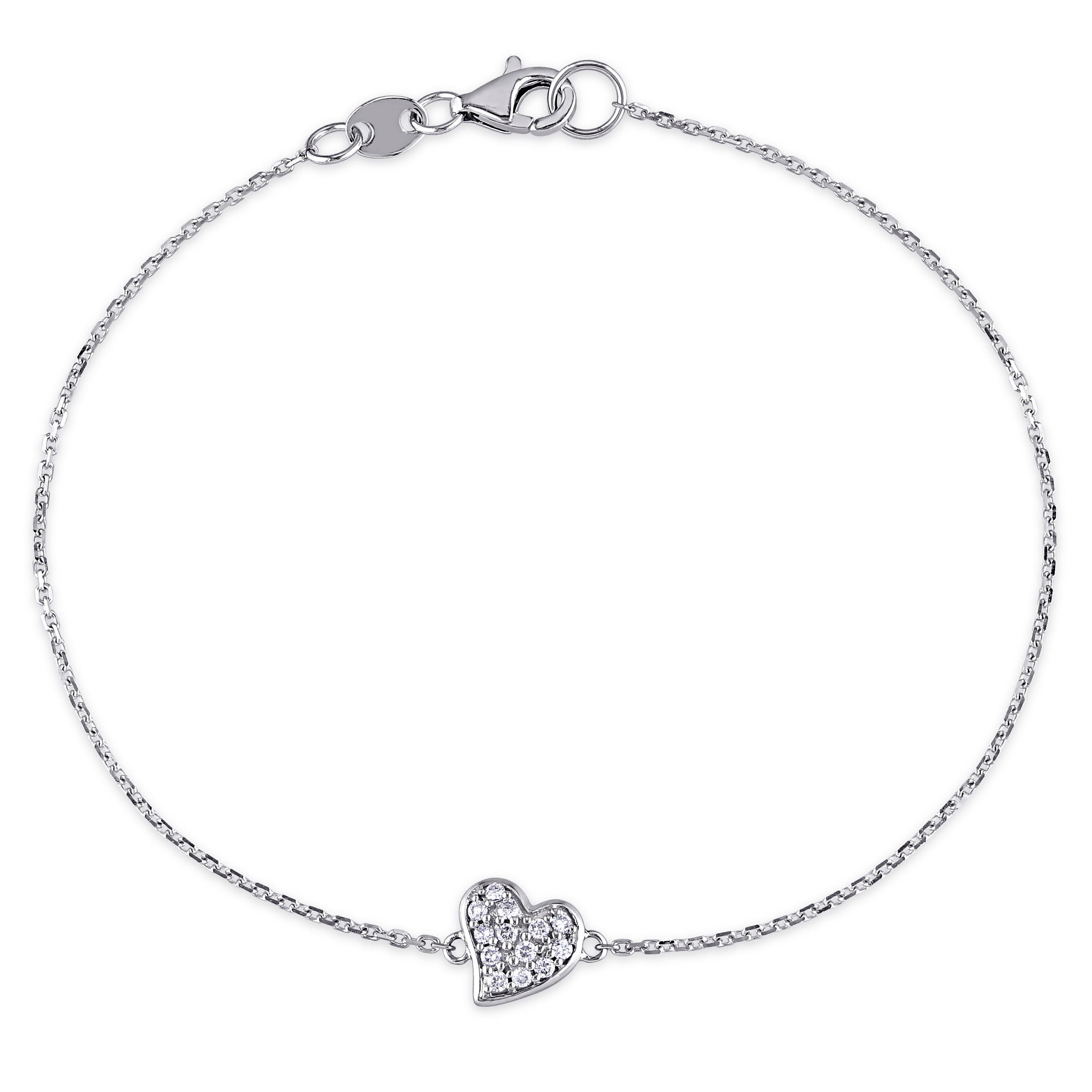 1/10 CT TW Diamond Heart Bracelet in 14K White Gold