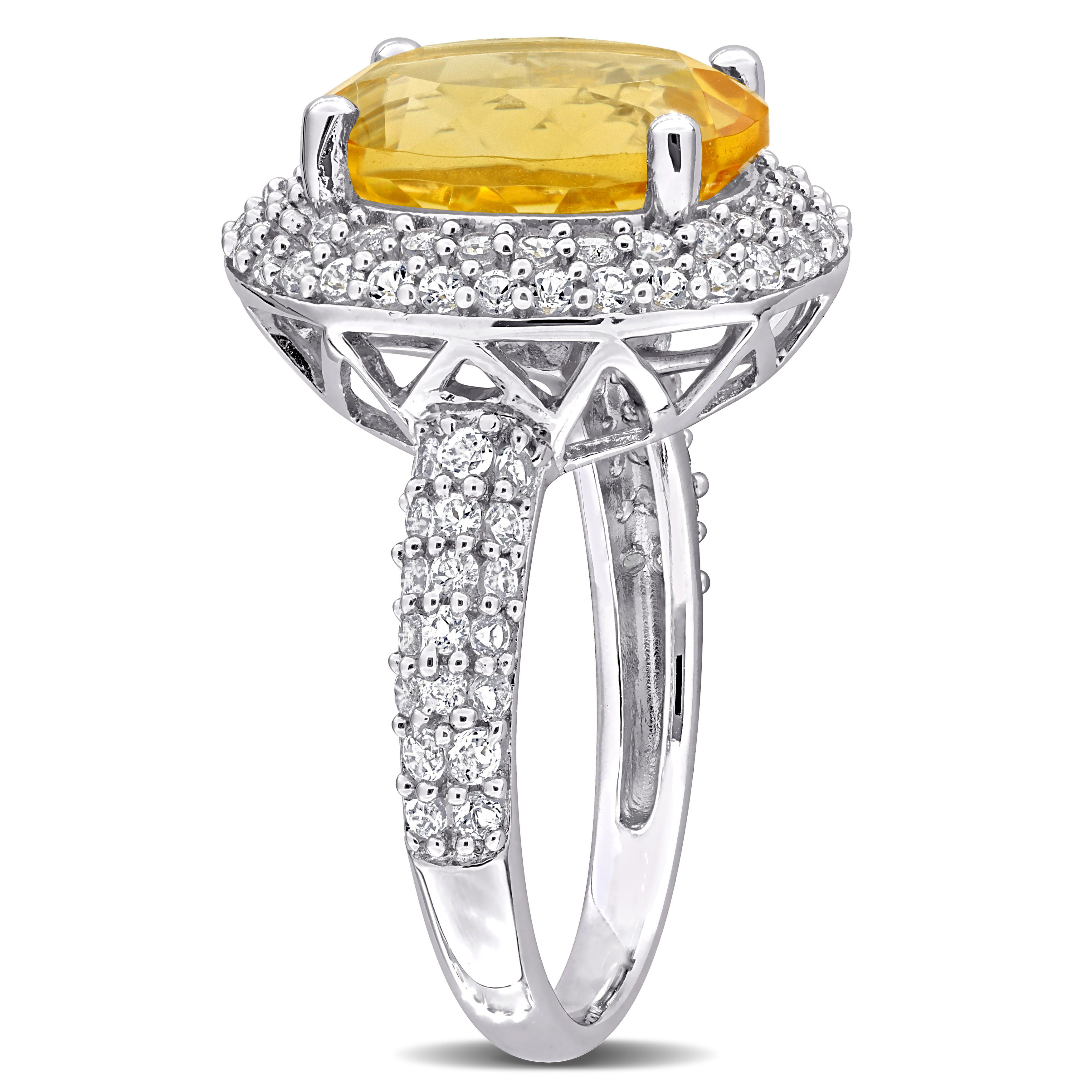 5 5/8ct TGW Citrine & White Topaz Double Halo Ring in Sterling Silver