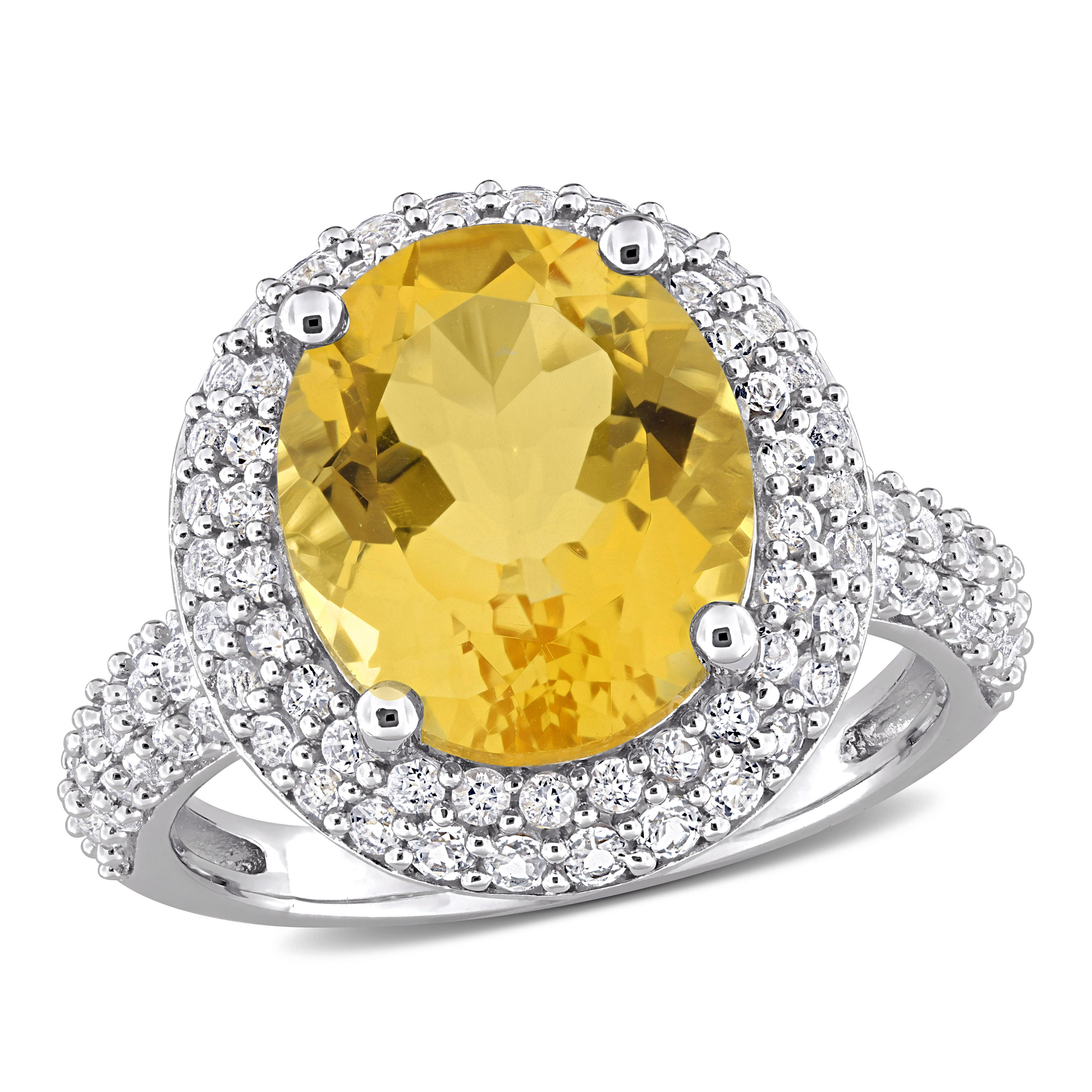 5 5/8ct TGW Citrine & White Topaz Double Halo Ring in Sterling Silver