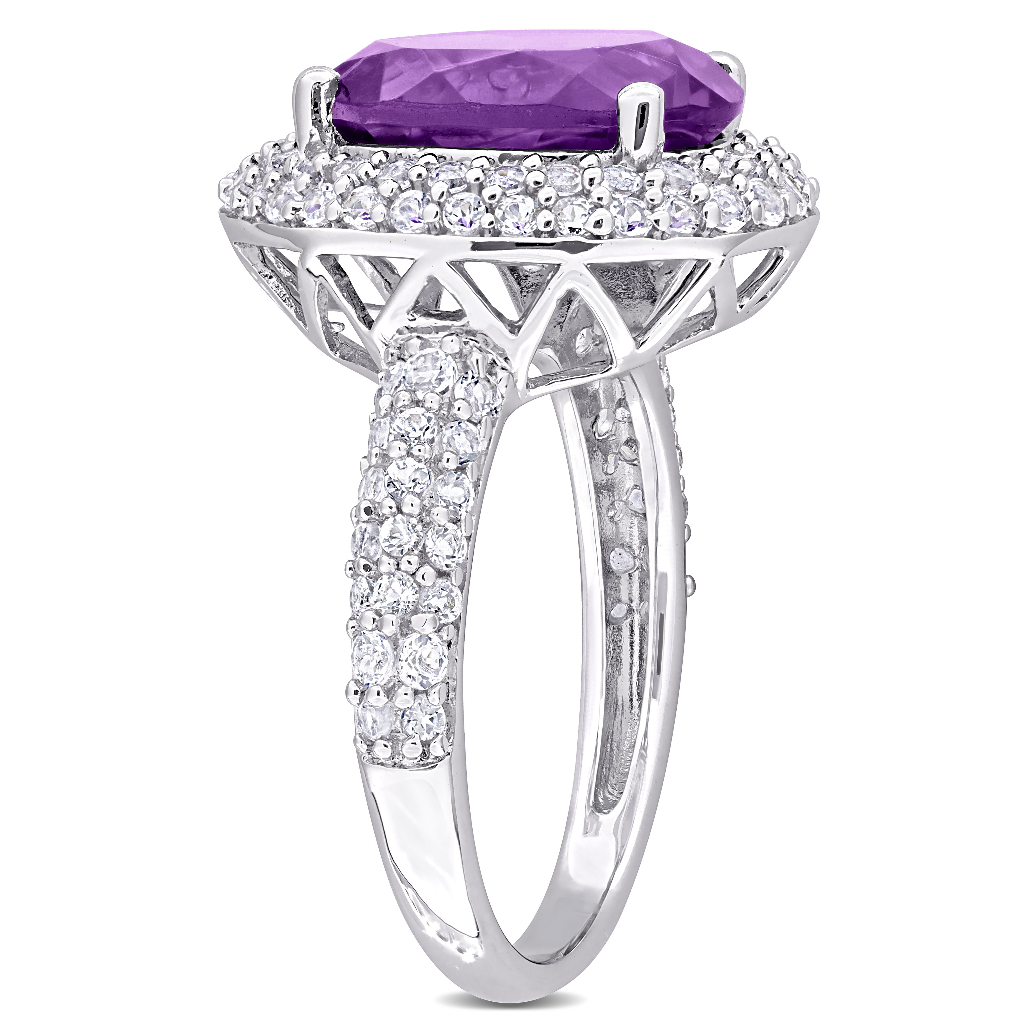 5 1/3ct TGW Amethyst & White Topaz Double Halo Ring in Sterling Silver