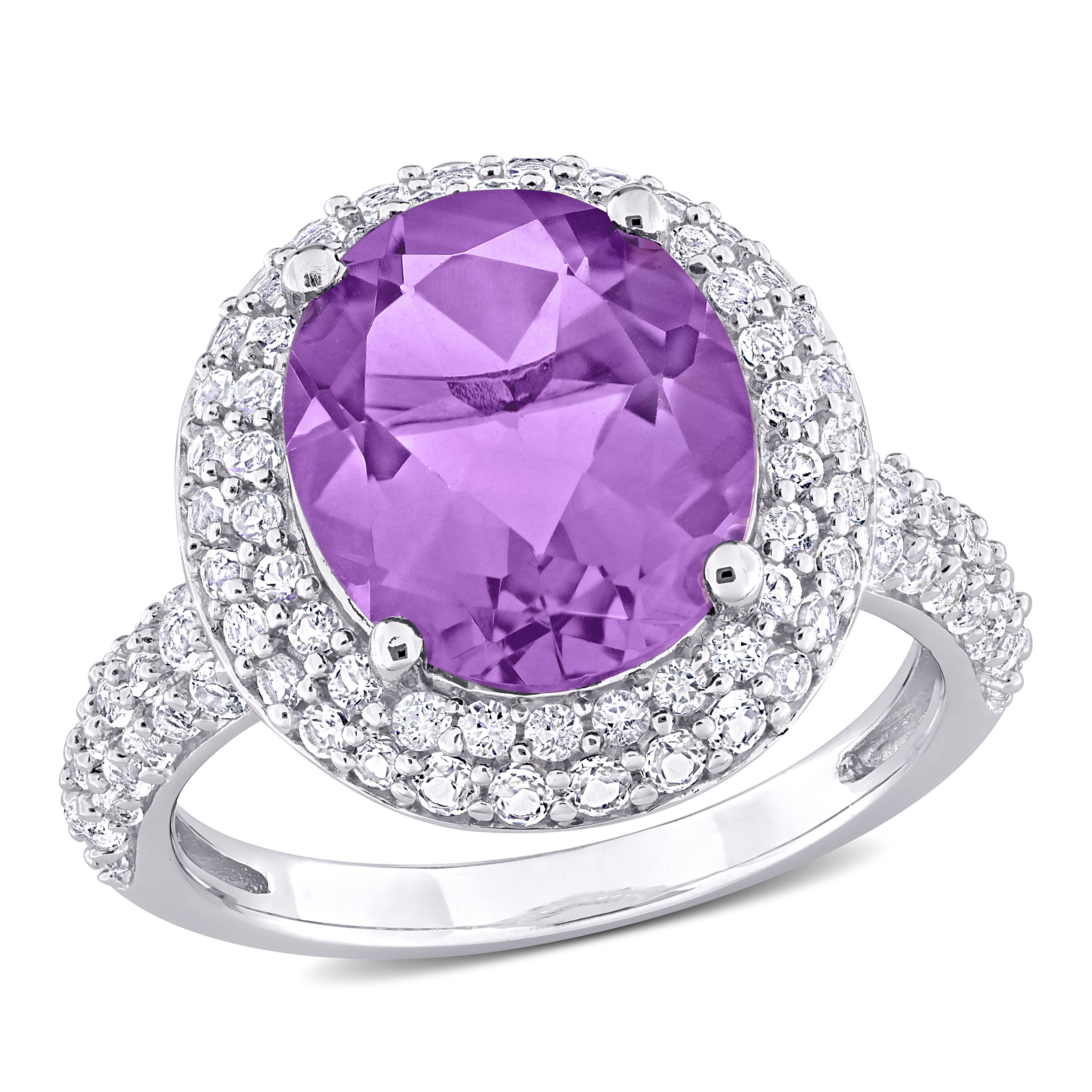 5 1/3ct TGW Amethyst & White Topaz Double Halo Ring in Sterling Silver