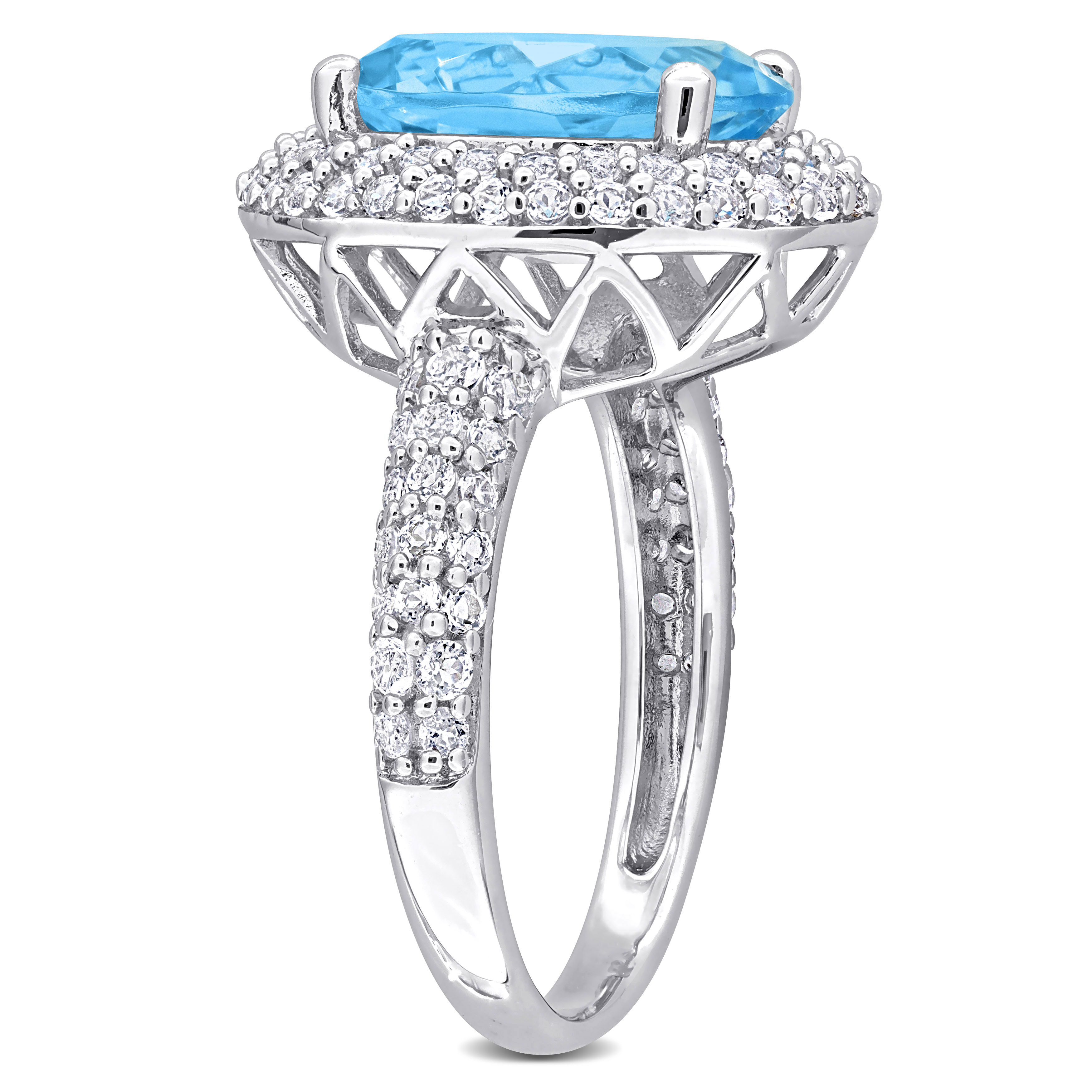 7ct TGW Sky Blue & White Topaz Double Halo Ring in Sterling Silver