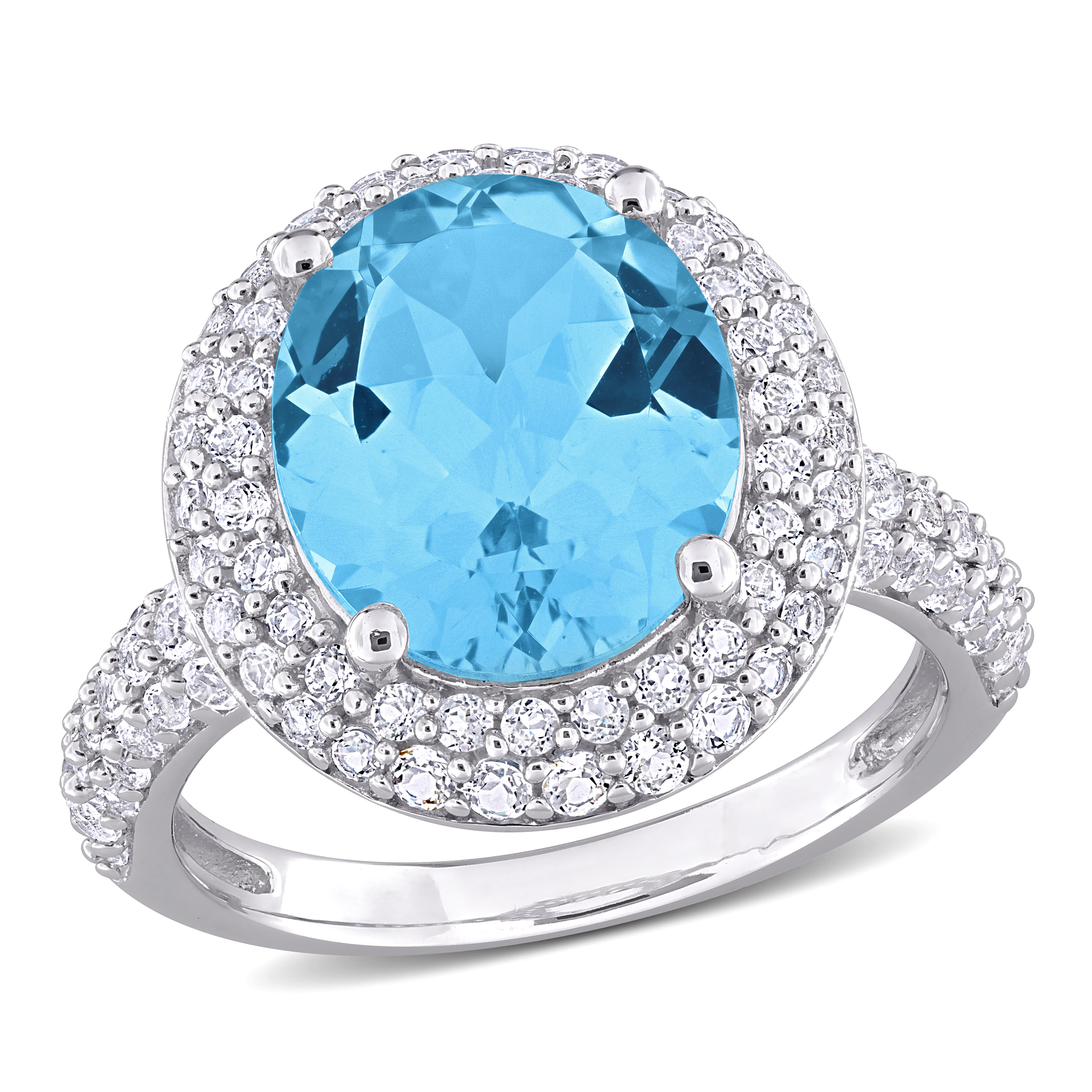 7ct TGW Sky Blue & White Topaz Double Halo Ring in Sterling Silver