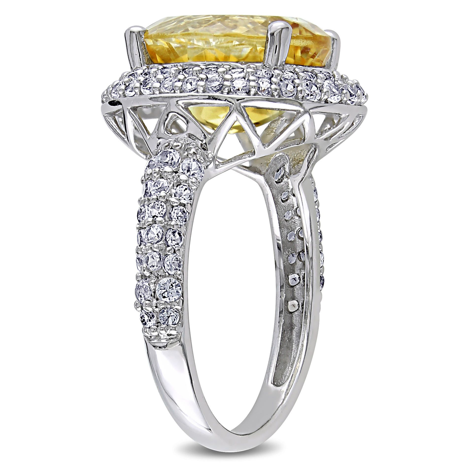 5 2/5 CT TGW Oval Cut Citrine and Created White Sapphire Double Halo Ring in Sterling Silver