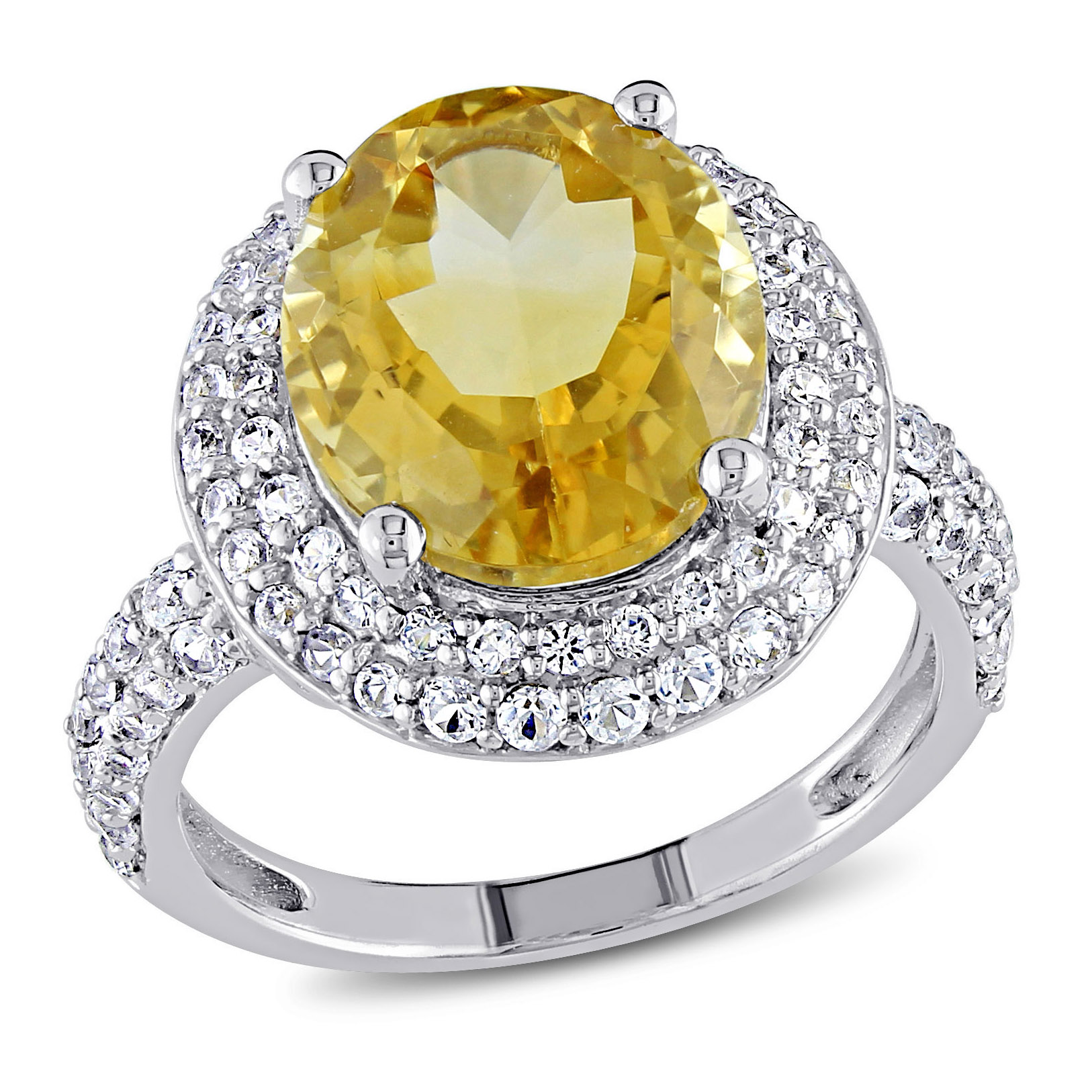 5 2/5 CT TGW Oval Cut Citrine and Created White Sapphire Double Halo Ring in Sterling Silver