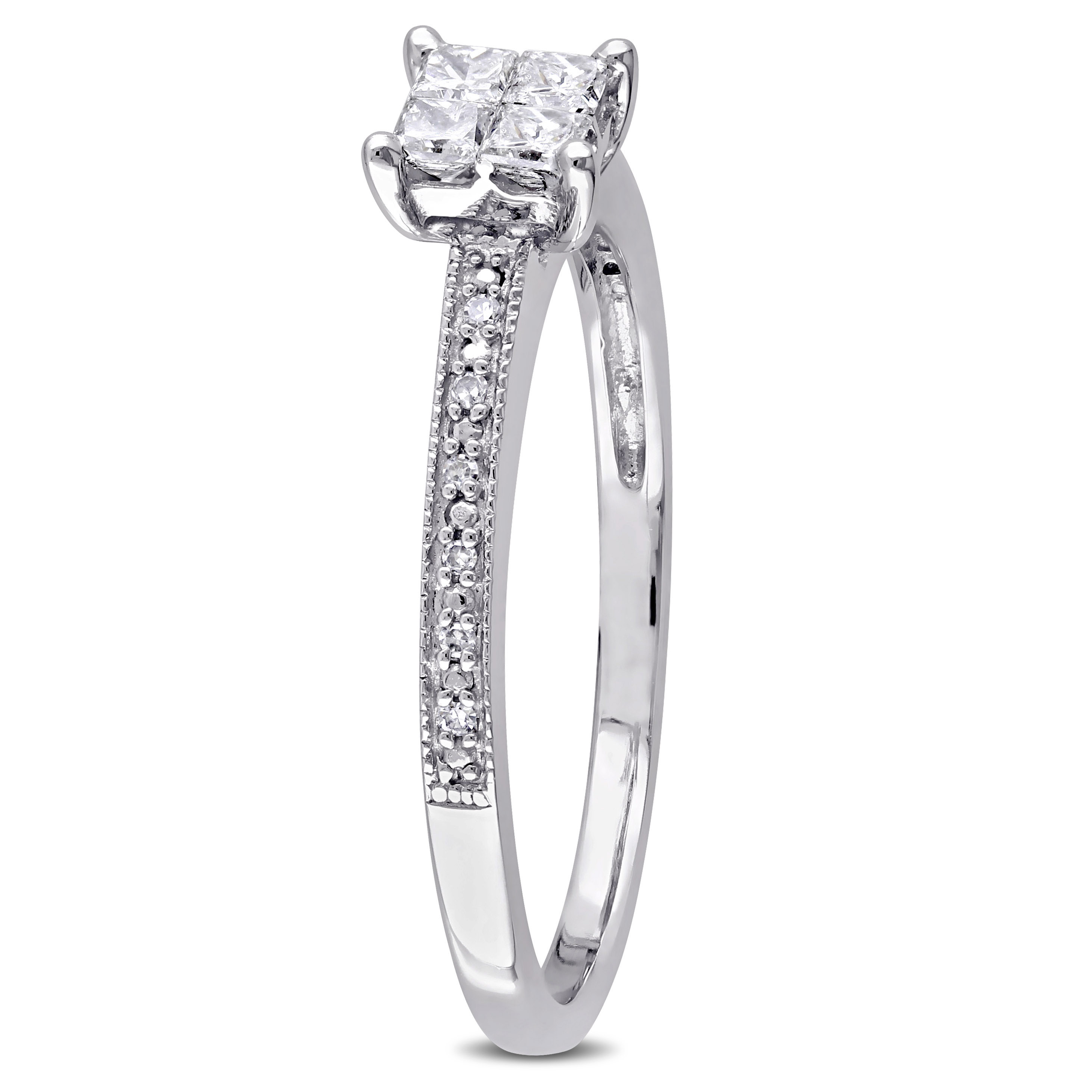 1/3 CT TW Princess Cut Quad and Round Diamond Engagement Ring in 10k White Gold