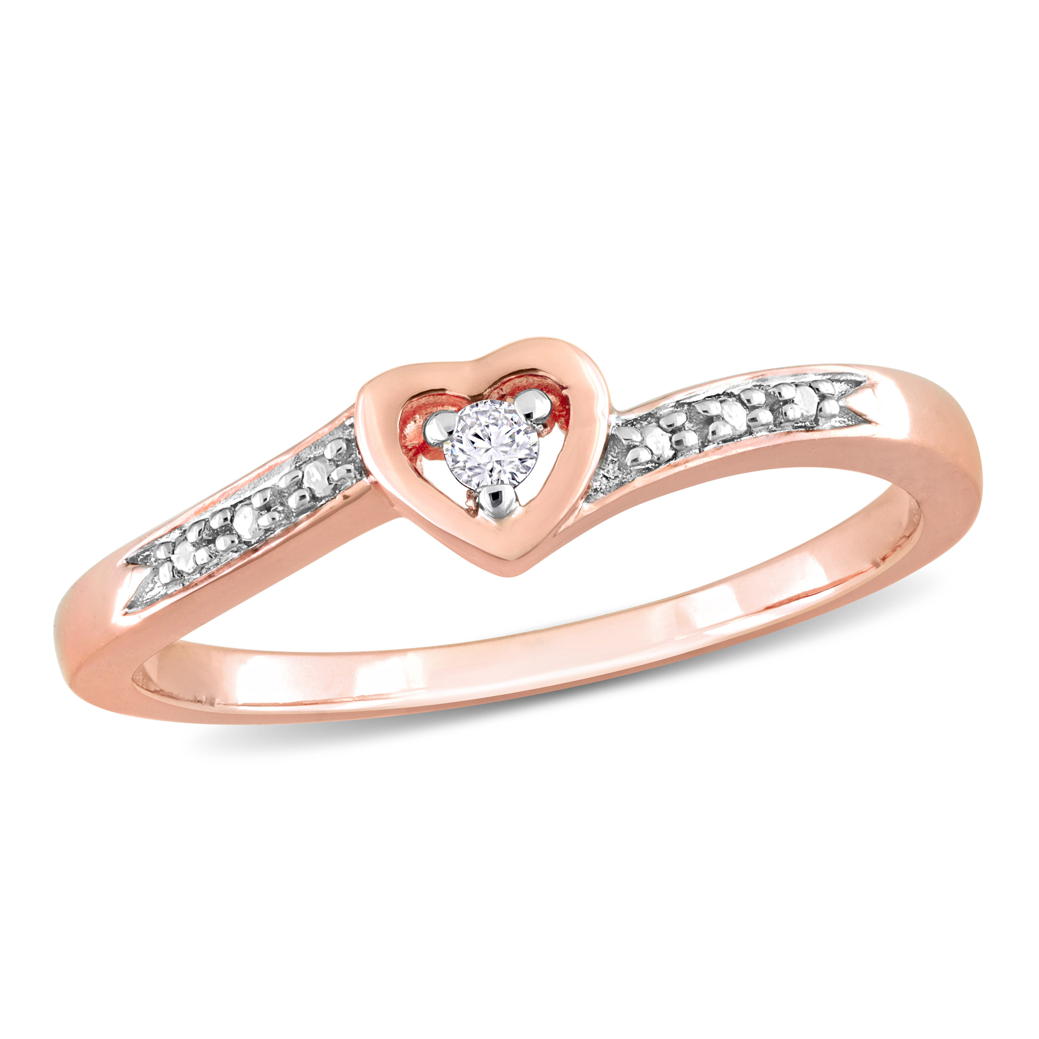 Diamond Accent Heart Ring in Rose Plated Sterling Silver