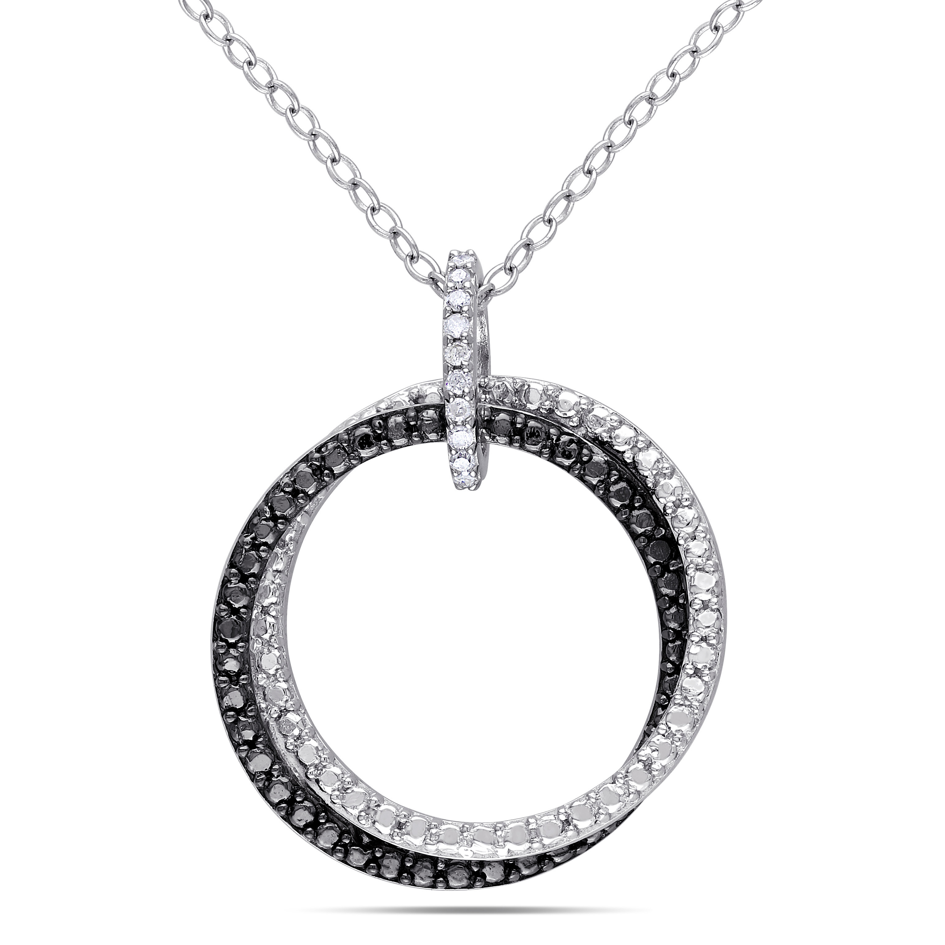 Diamond Circle Pendant with Chain in Sterling Silver with Black Rhodium - 18 in.