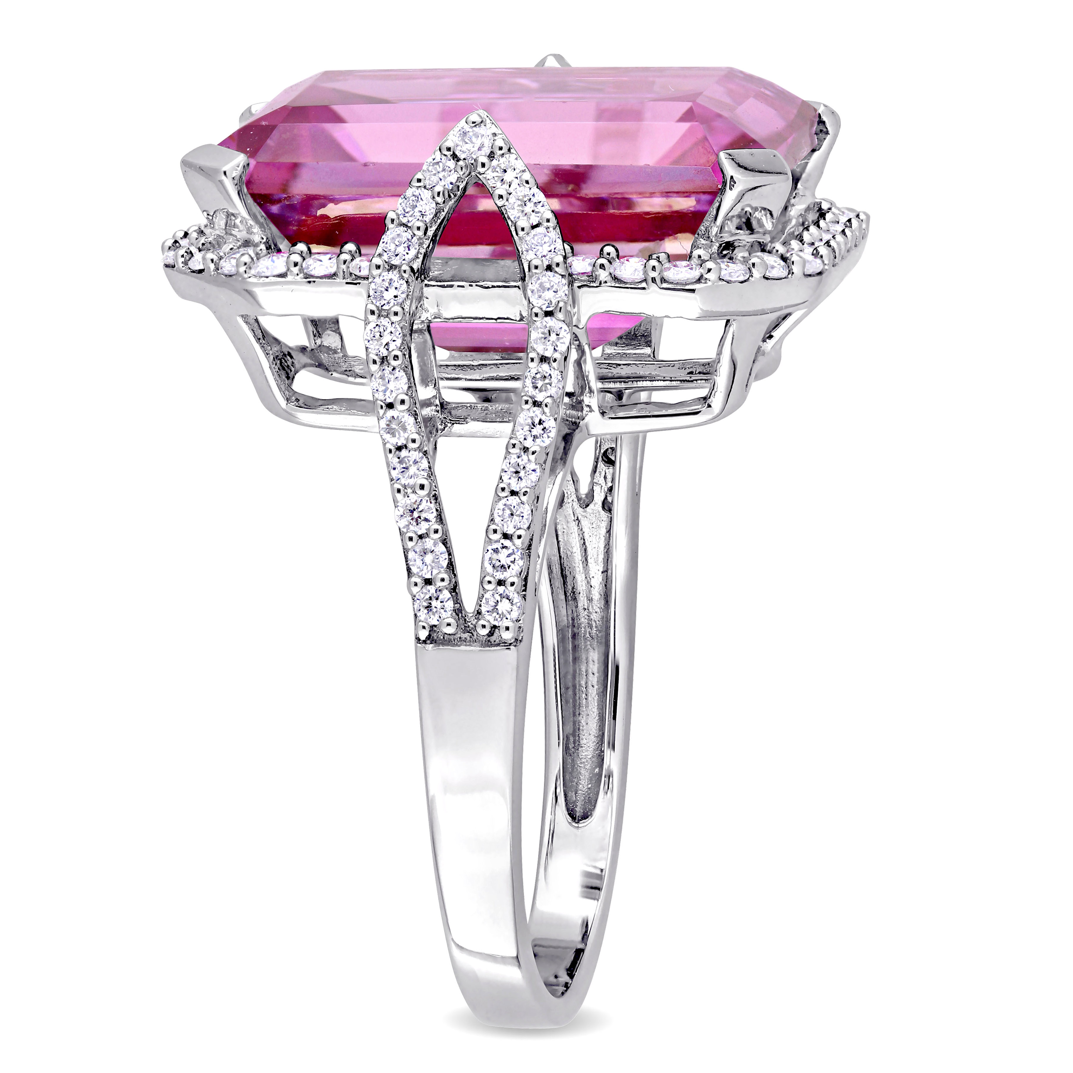 1/2 CT TW Diamond and 14 1/2 CT TGW Pink Topaz Octagon Ring in 14k White Gold