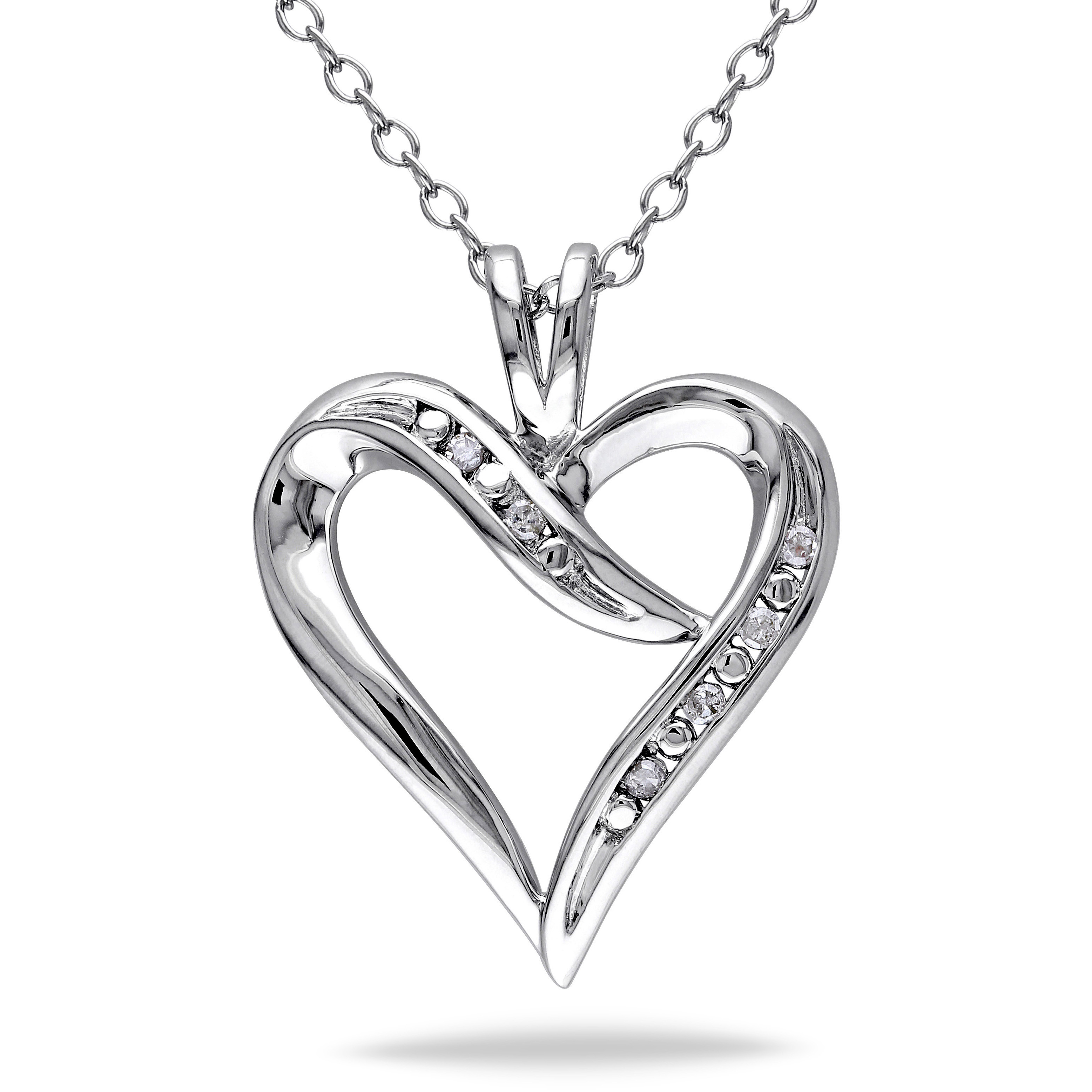 Diamond Heart Pendant with Chain in Sterling Silver