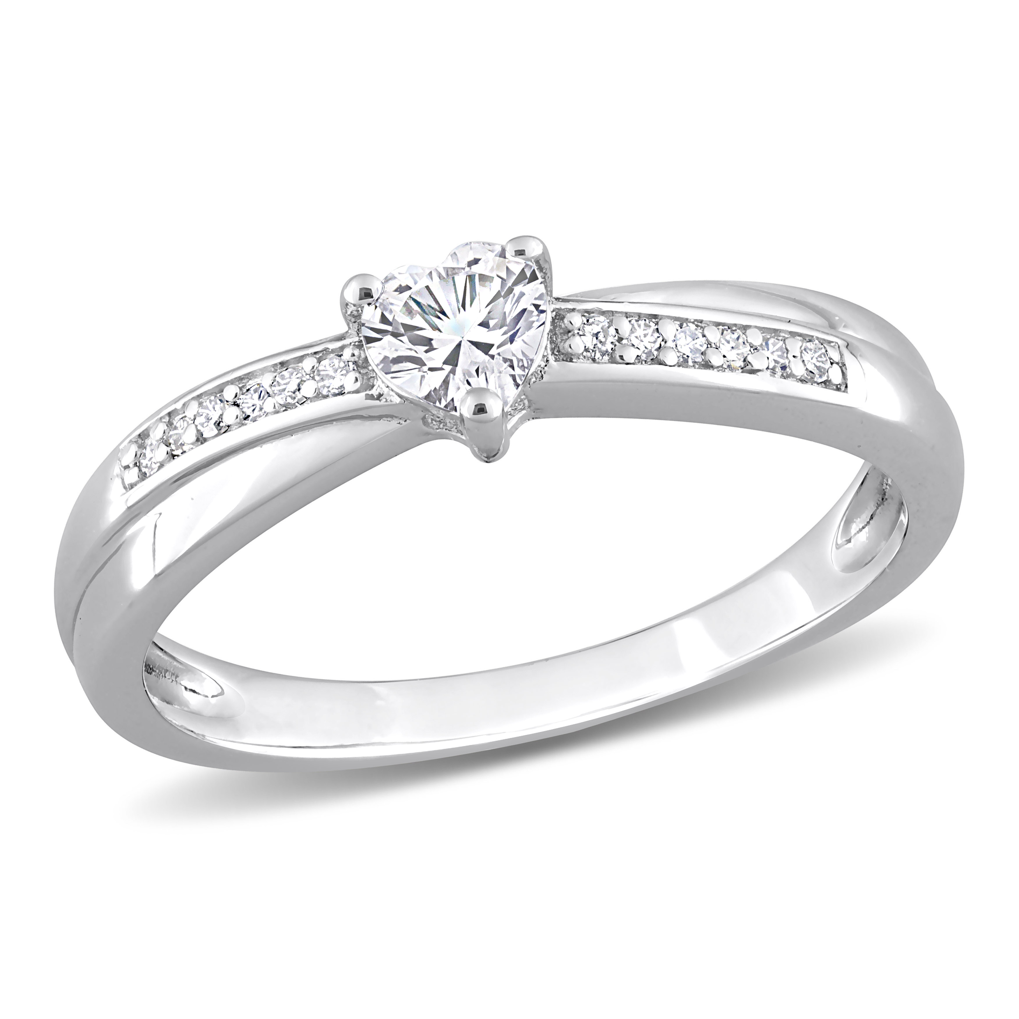 1/4 CT TGW Created White Sapphire and Diamond Accent Heart Ring in Sterling Silver