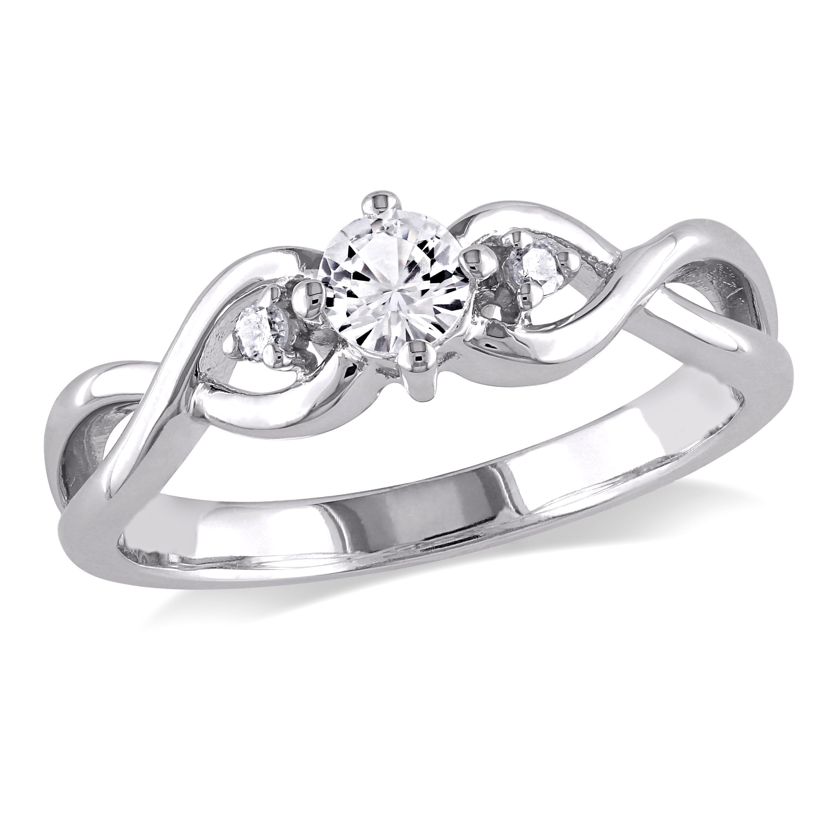 1/3 CT TGW Created White Sapphire and Diamond Infinity Ring in Sterling Silver