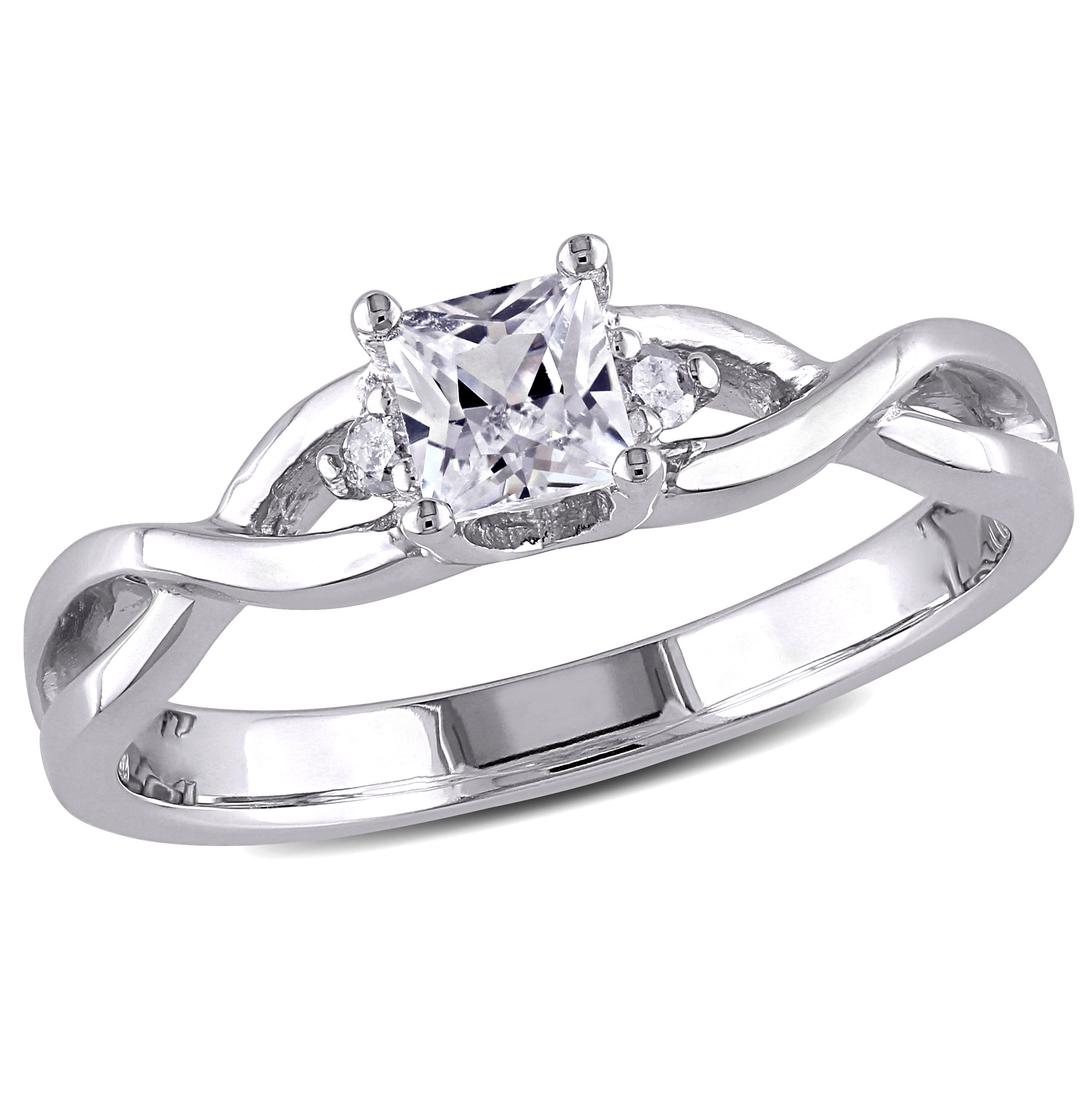 3/8 CT TGW Princess Cut Created White Sapphire and Diamond Infinity Ring in Sterling Silver