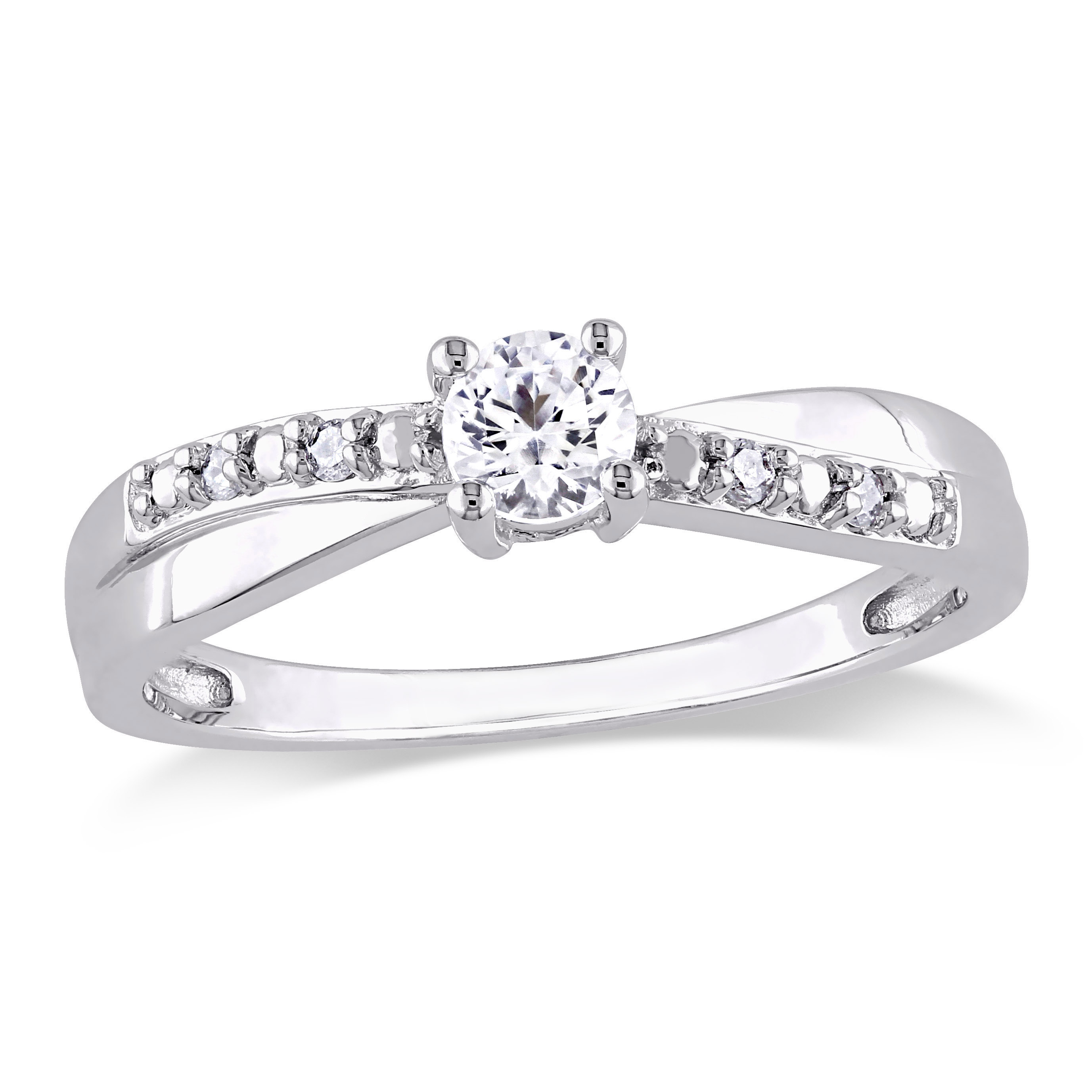 1/3 CT TGW Created White Sapphire and Diamond Accent Crossover Ring in Sterling Silver