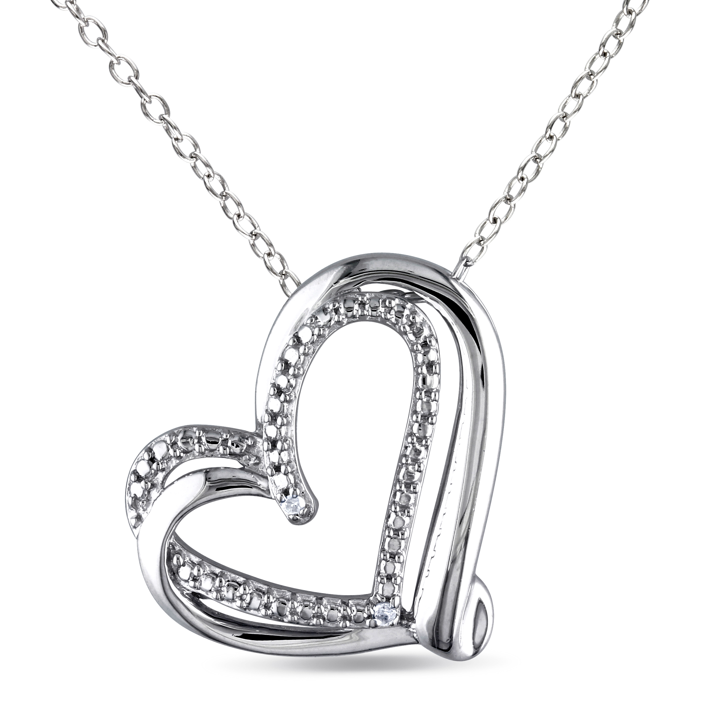 Diamond Accent Interlocking Heart Pendant with Chain in Sterling Silver - 18 in