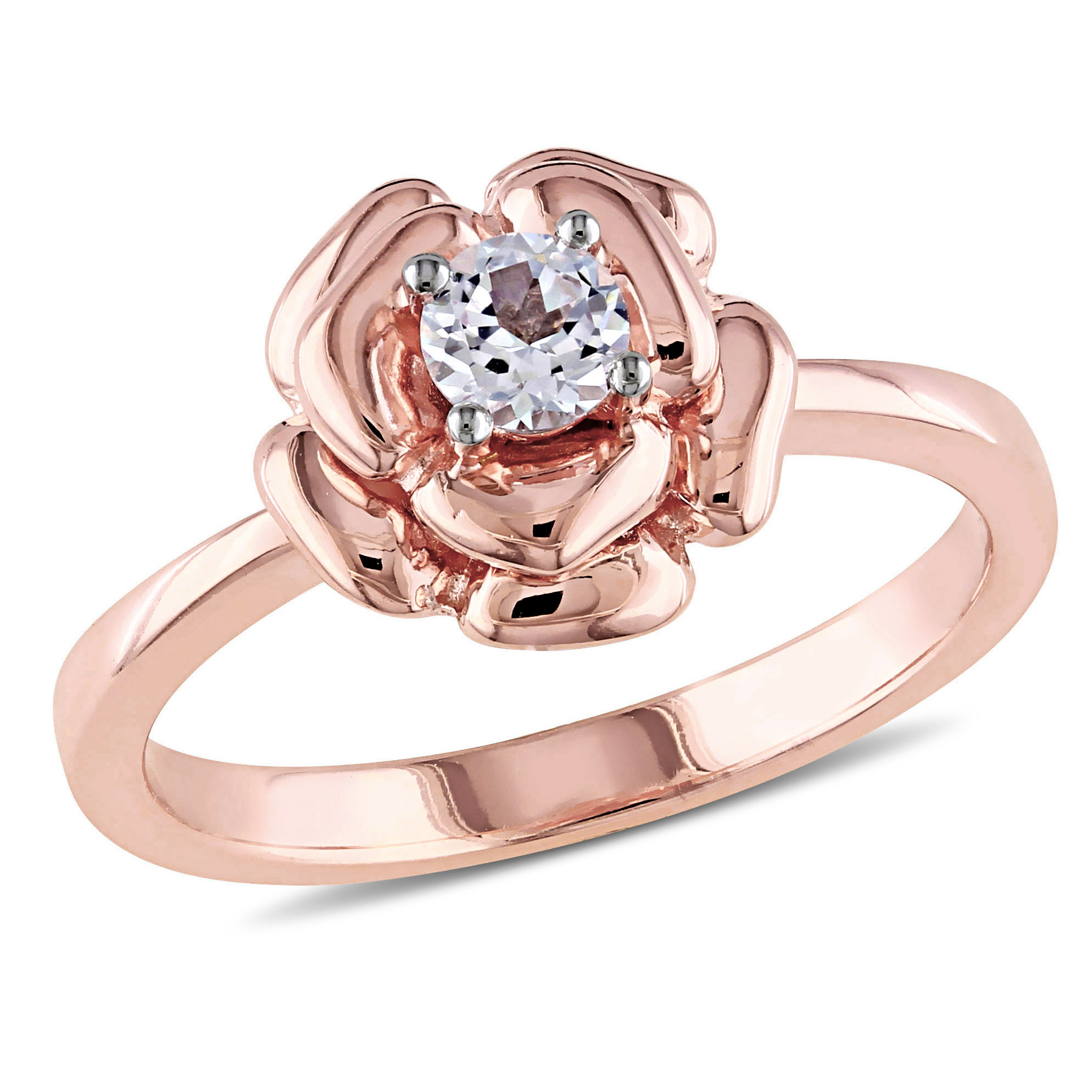 1/3 CT TGW Created White Sapphire Floral Ring in Rose Plated Sterling Silver