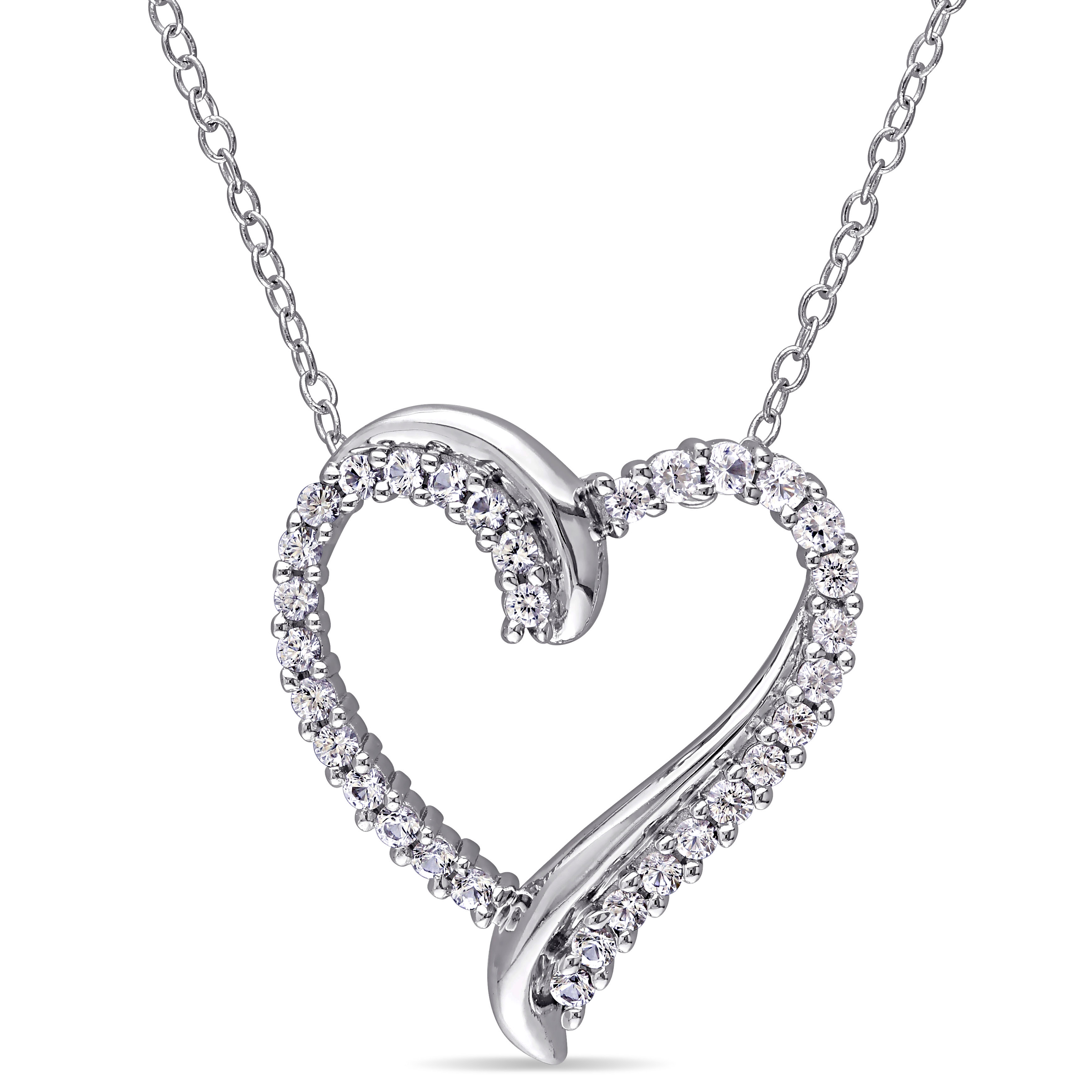 3/4 CT TGW Created White Sapphire Crossover Heart Pendant with Chain in Sterling Silver