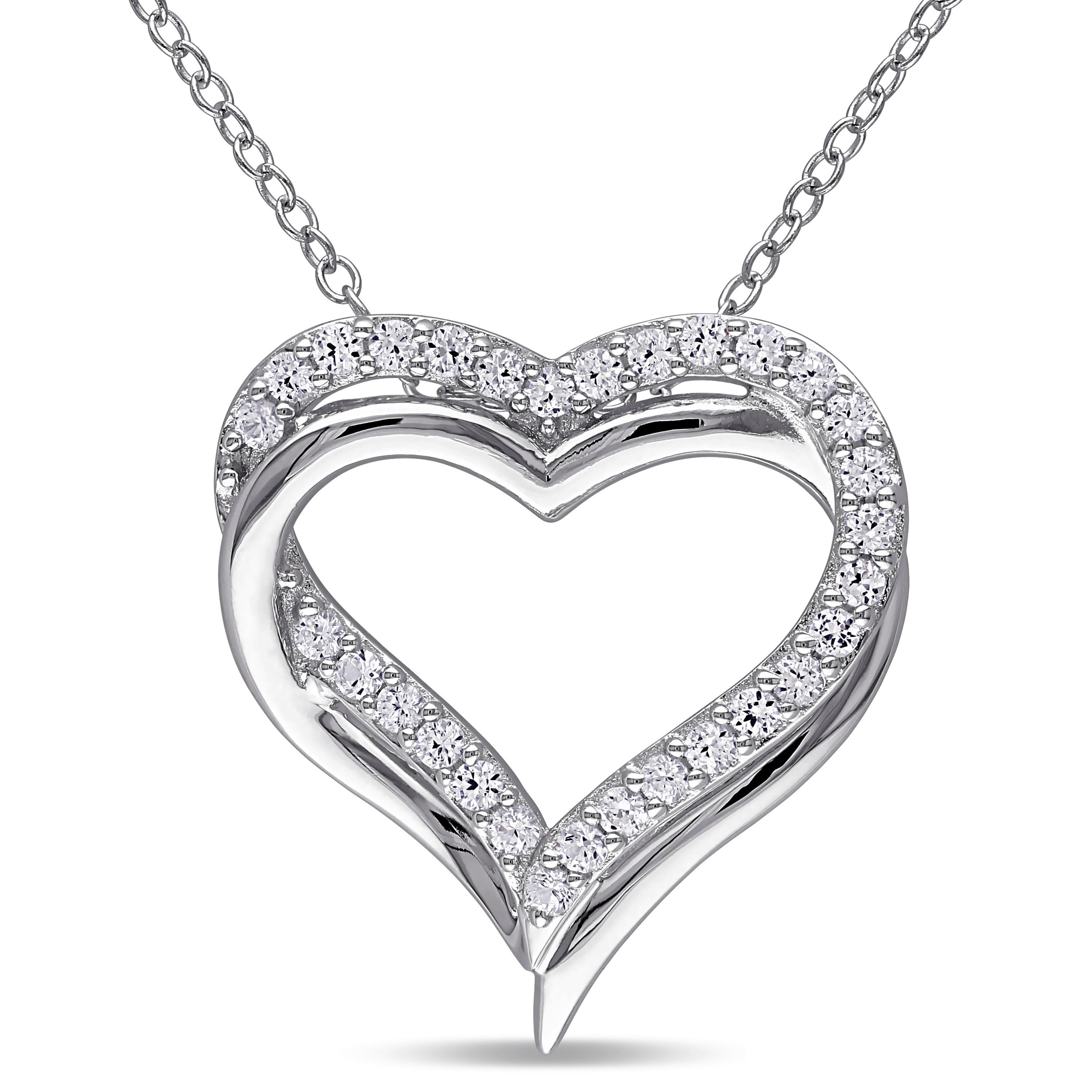 Created White Sapphire Crossover Heart Pendant with Chain in Sterling Silver